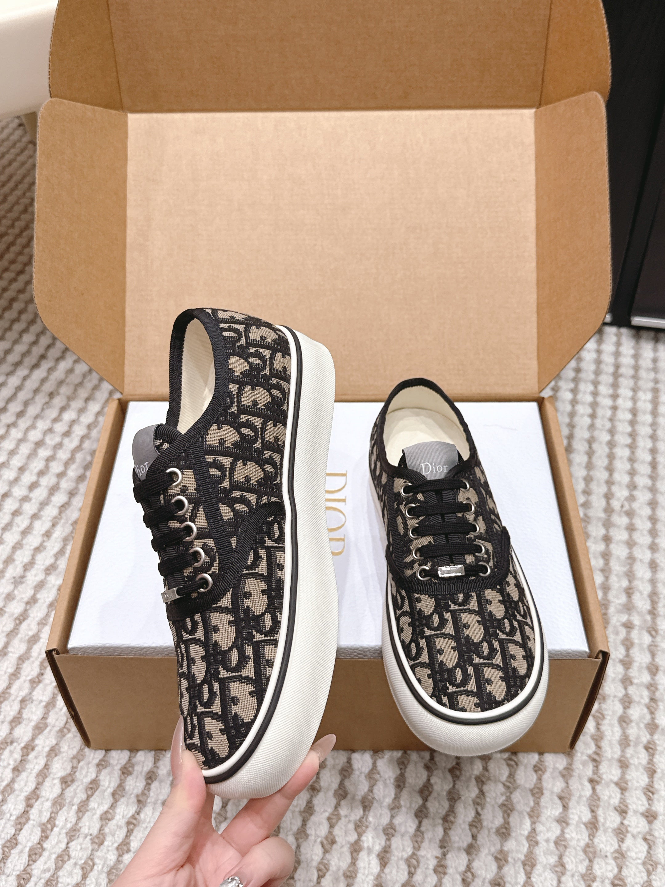 CD 26 Platform Sneaker Monogram Black Beige Canvas 632436