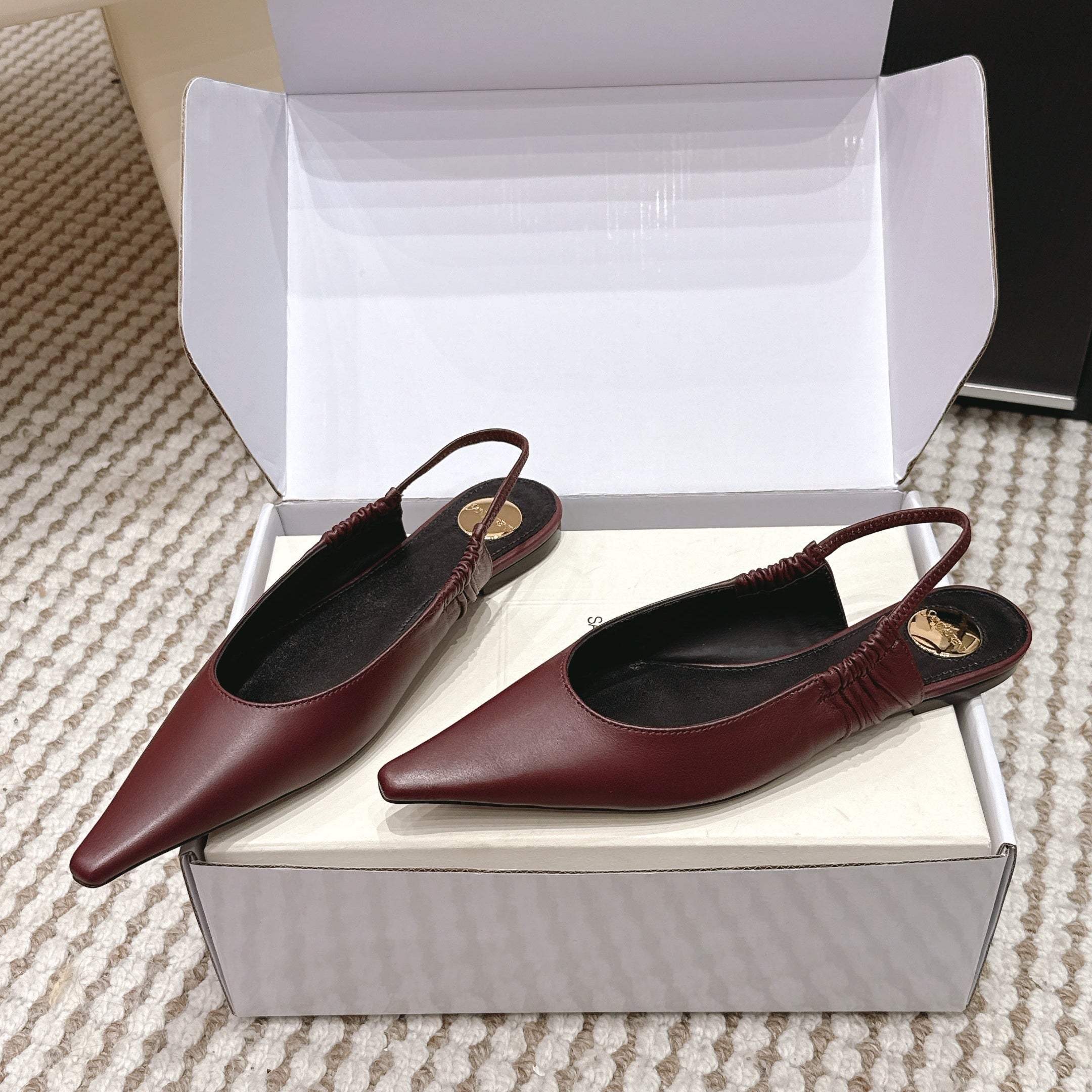 YSL 26ss Flat Slingback Burgundy Sheepskin 654714