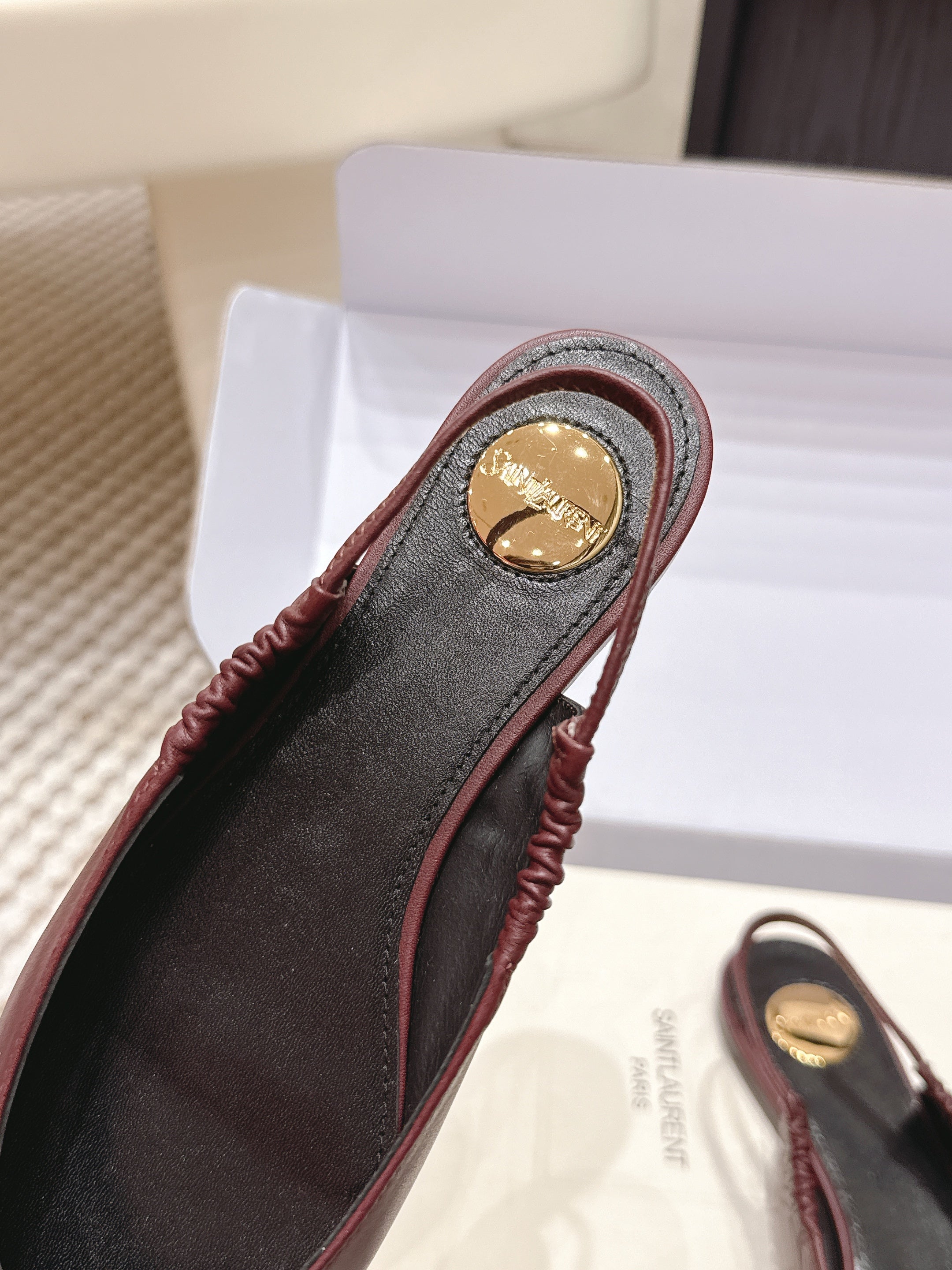YSL 26ss Flat Slingback Burgundy Sheepskin 654714