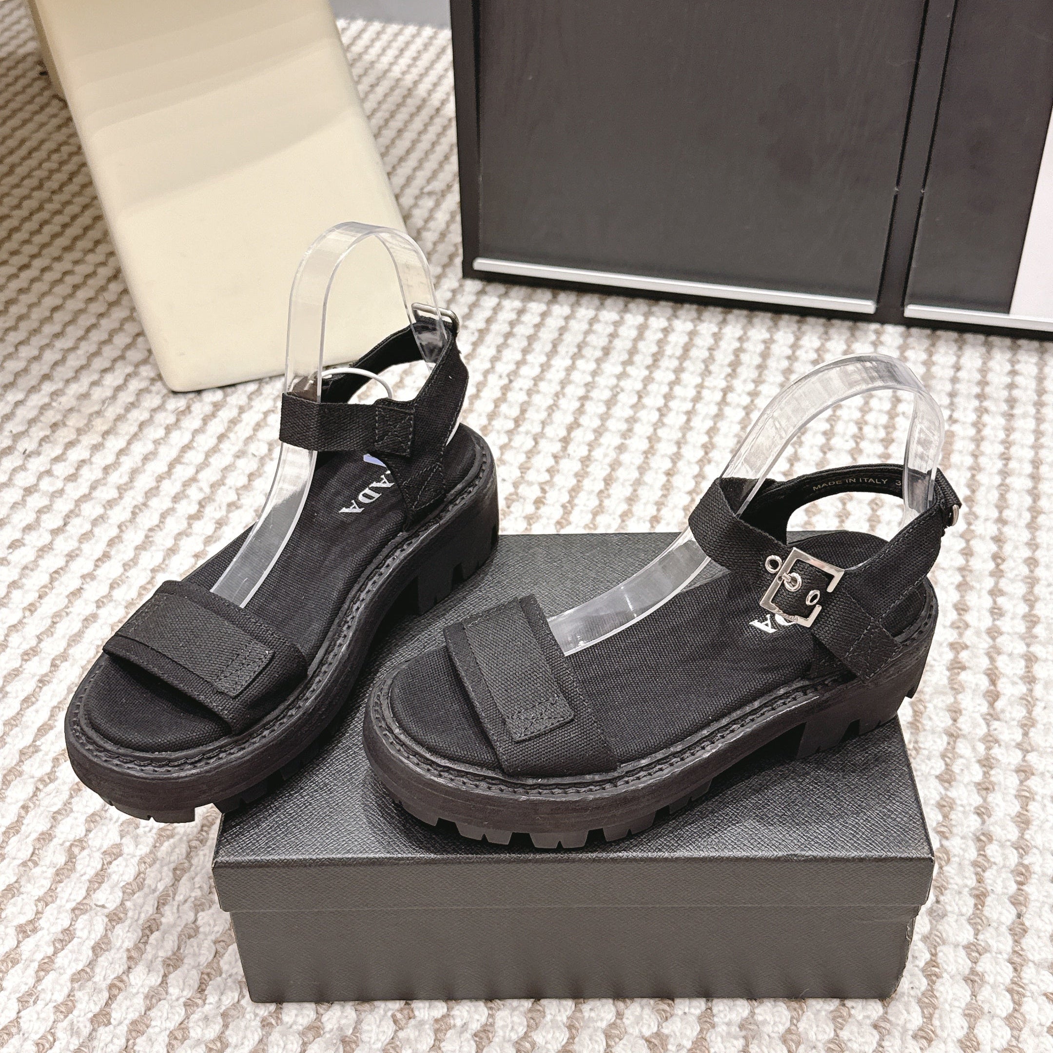 PRA 2026S Roman Sandals Black Canvas 657520