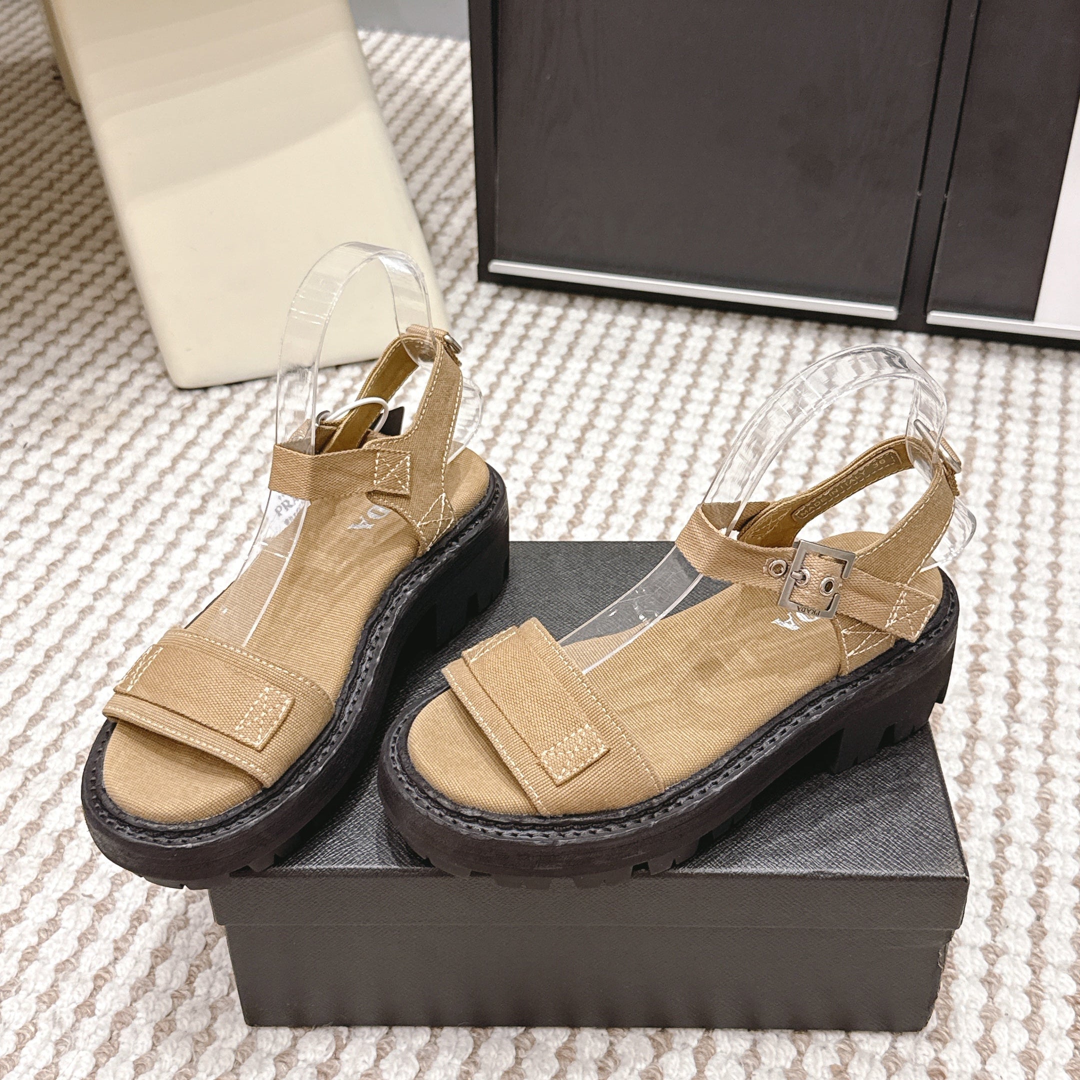 PRA 2026S Roman Sandals Beige Canvas 657522