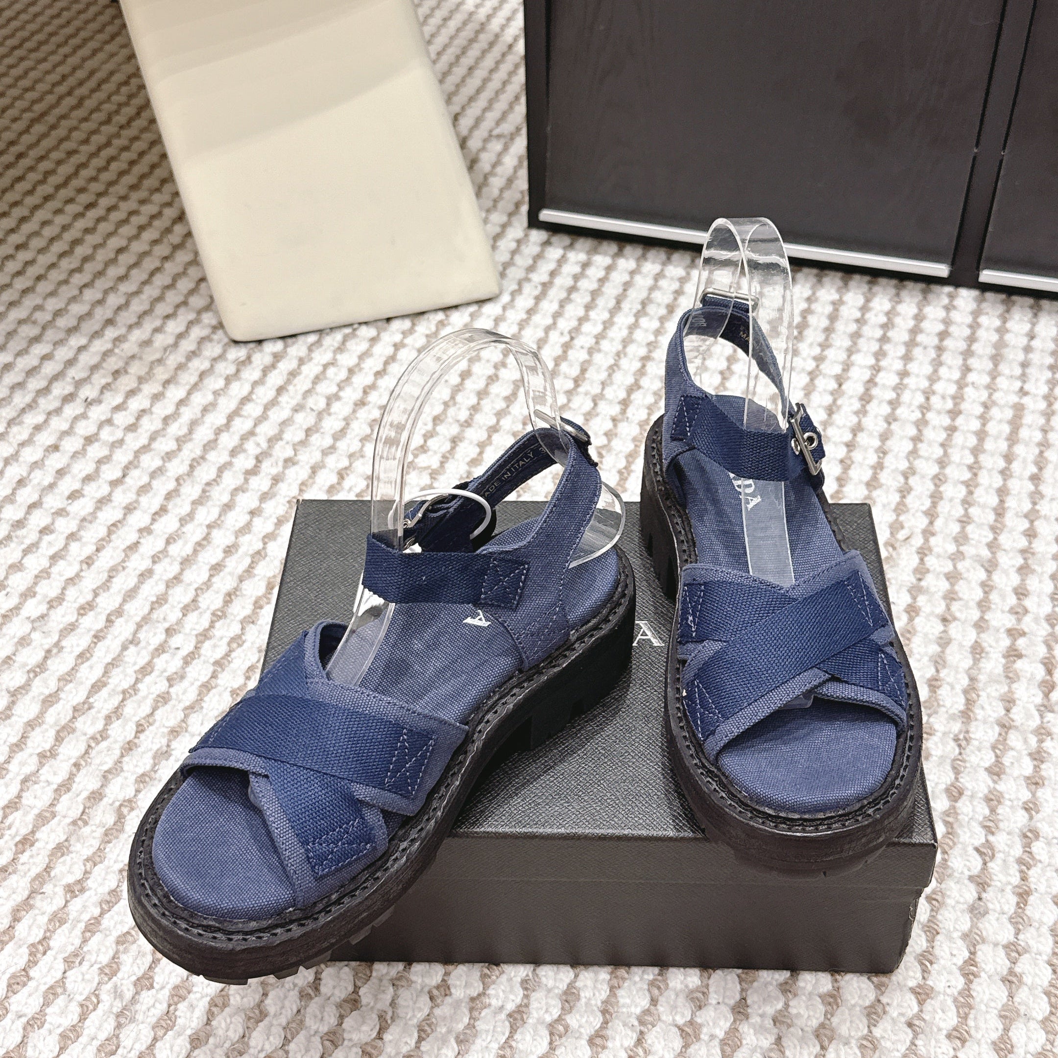 PRA 2026S Platform Sandals Dark Blue Canvas 657524