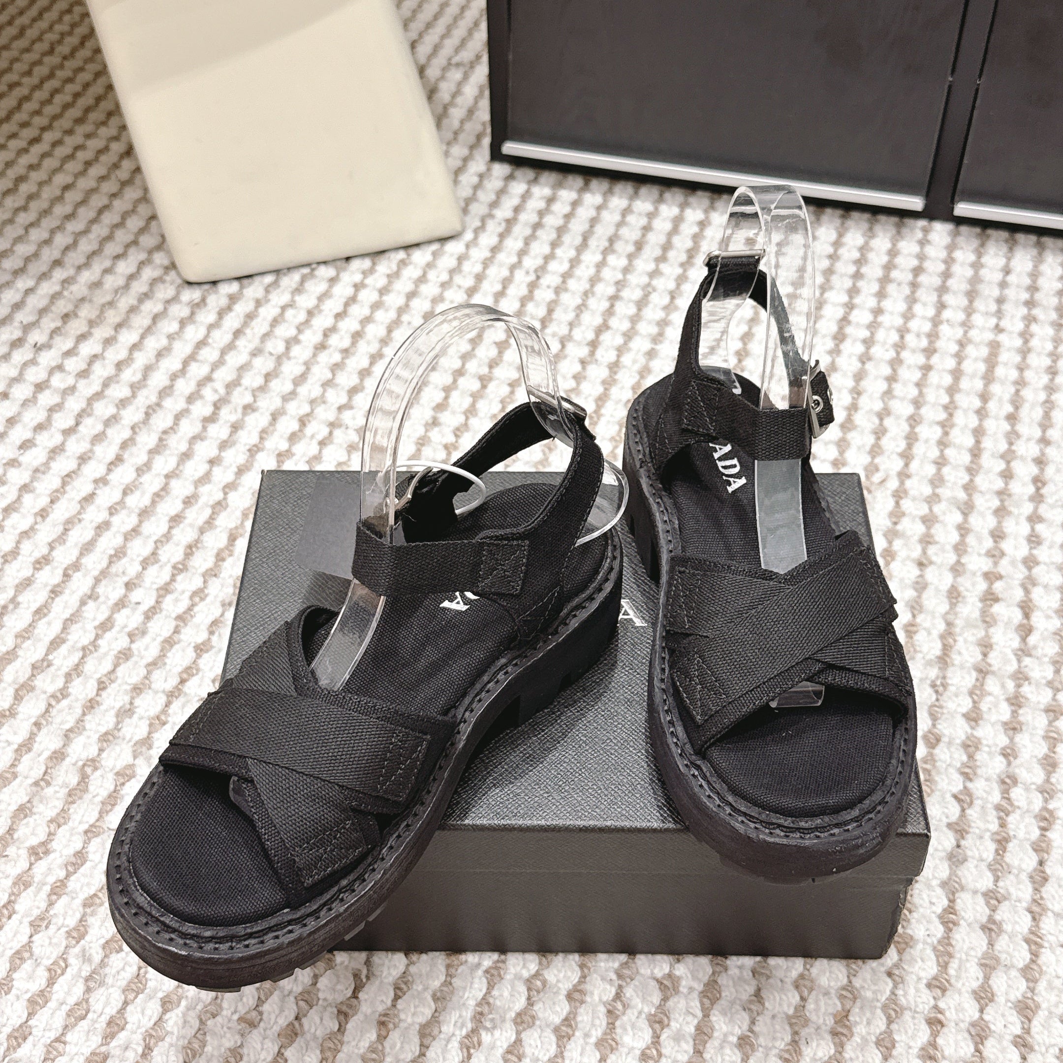 PRA 2026S Platform Sandals Black Canvas 657528