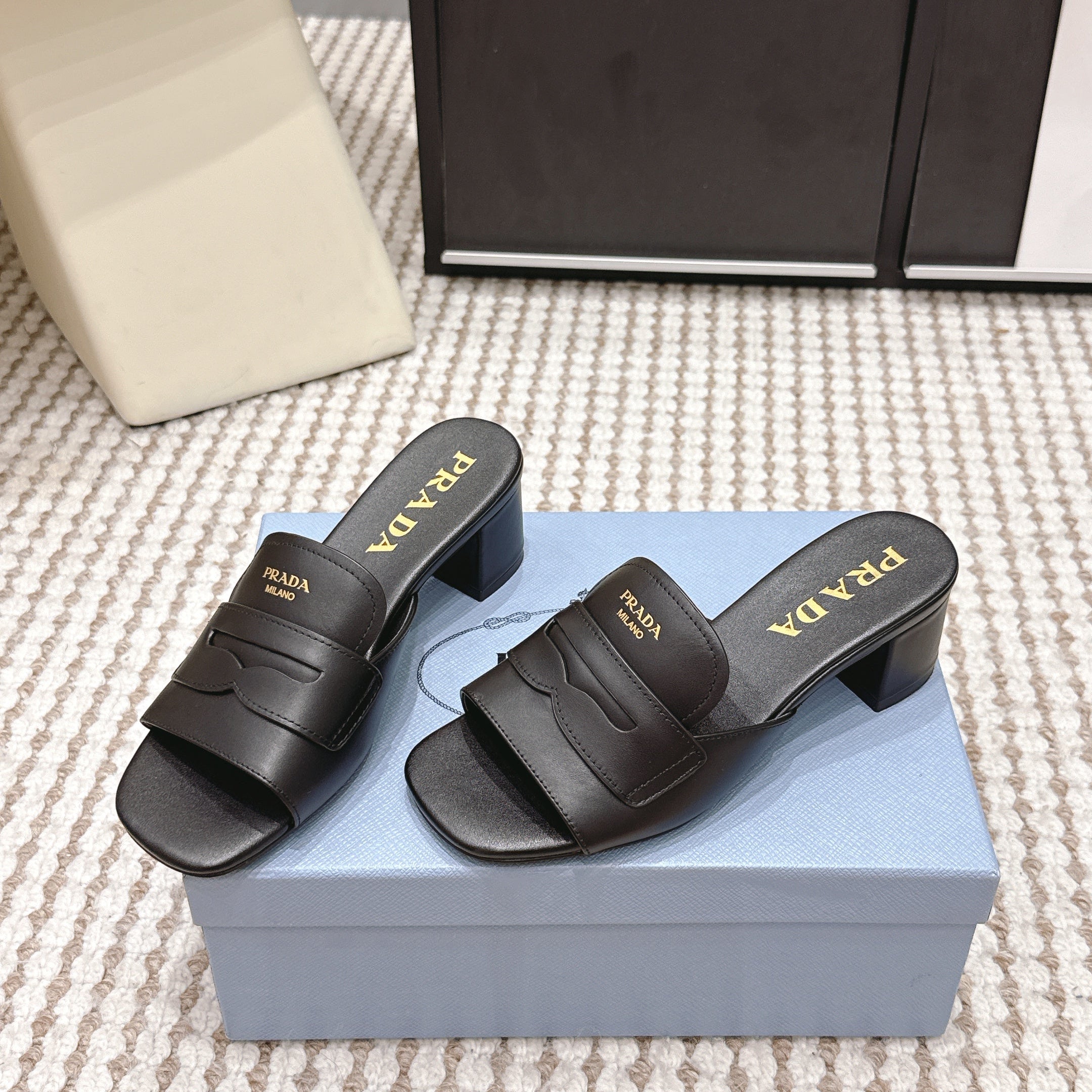 PRA 2026S High Heel Slippers 55 Black Leather  658335