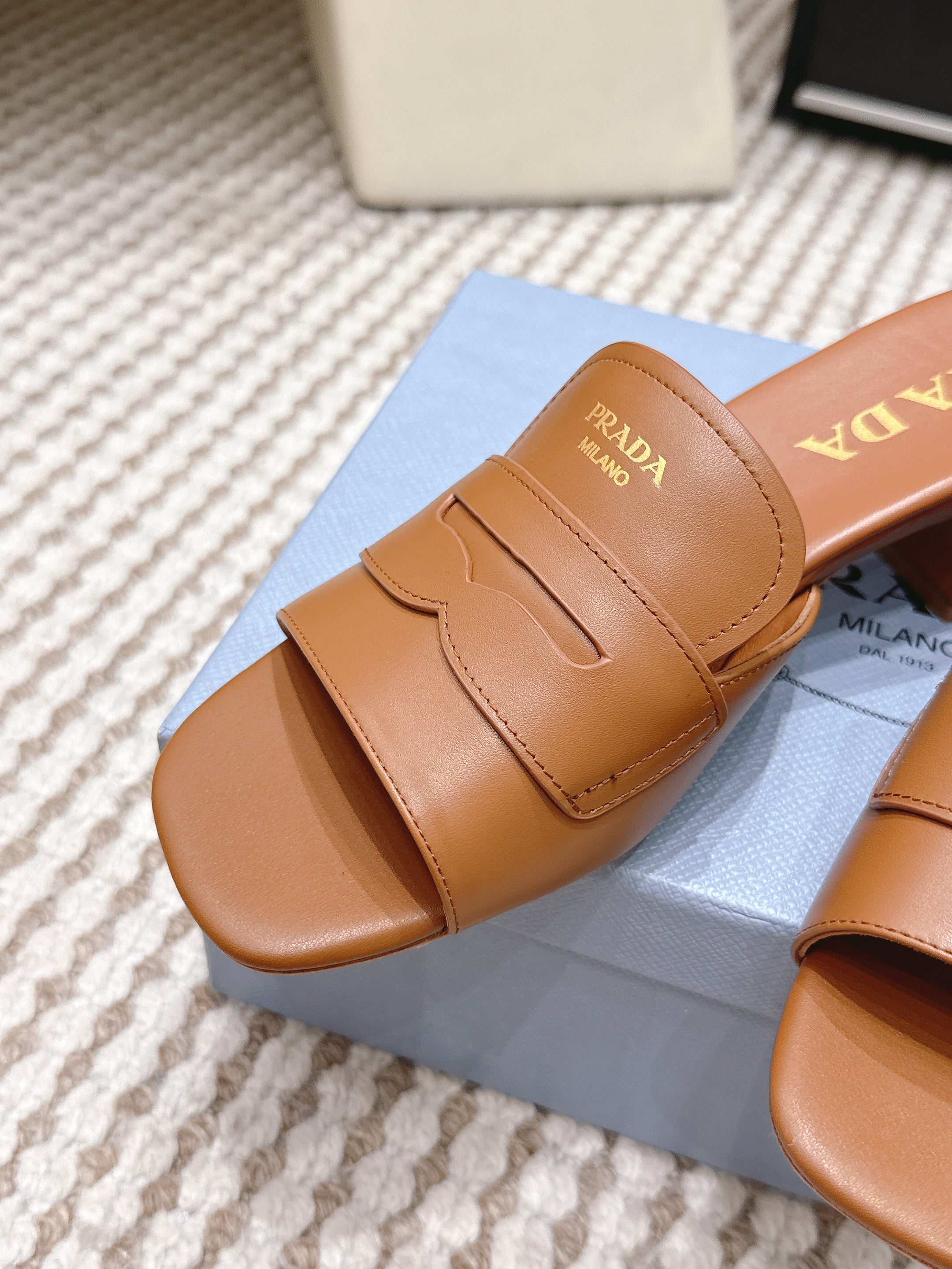 PRA 2026S High Heel Slippers 55 Tan Brown Leather  658337
