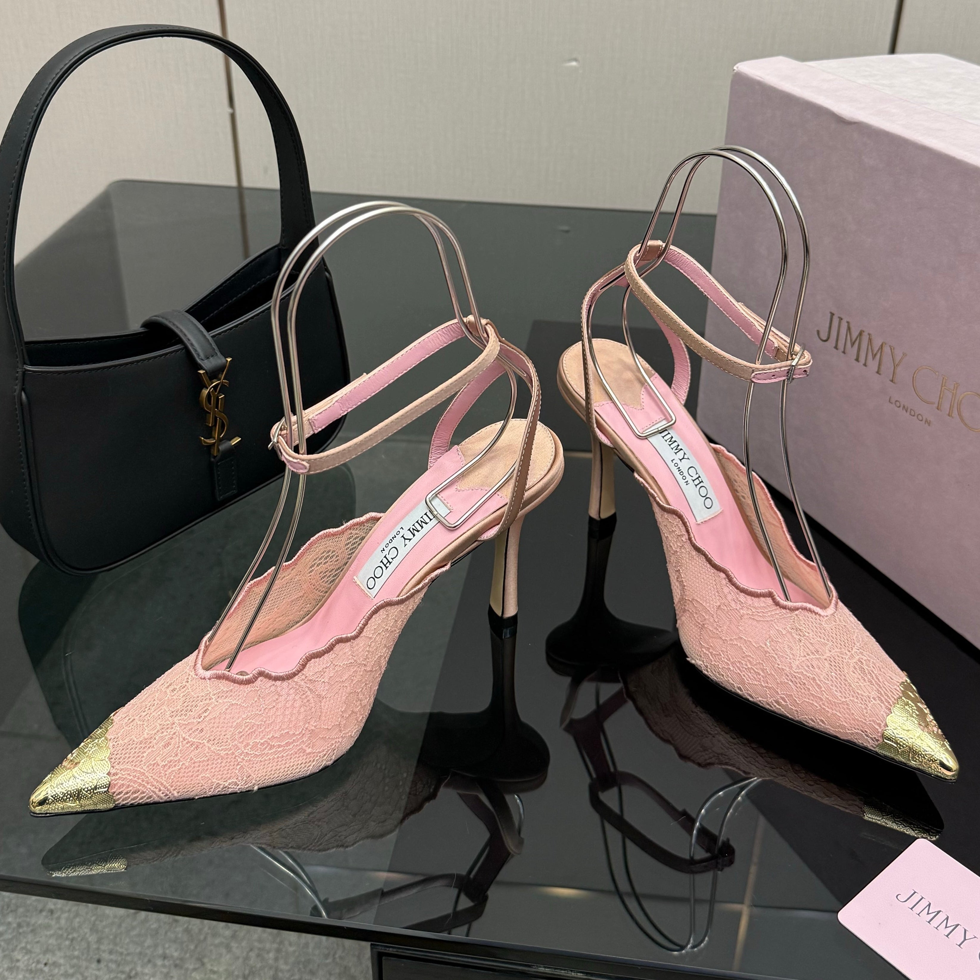 Jimmy Choo 2026 Faiz 100 Pump Pink Gold  Lace Metallic 629905