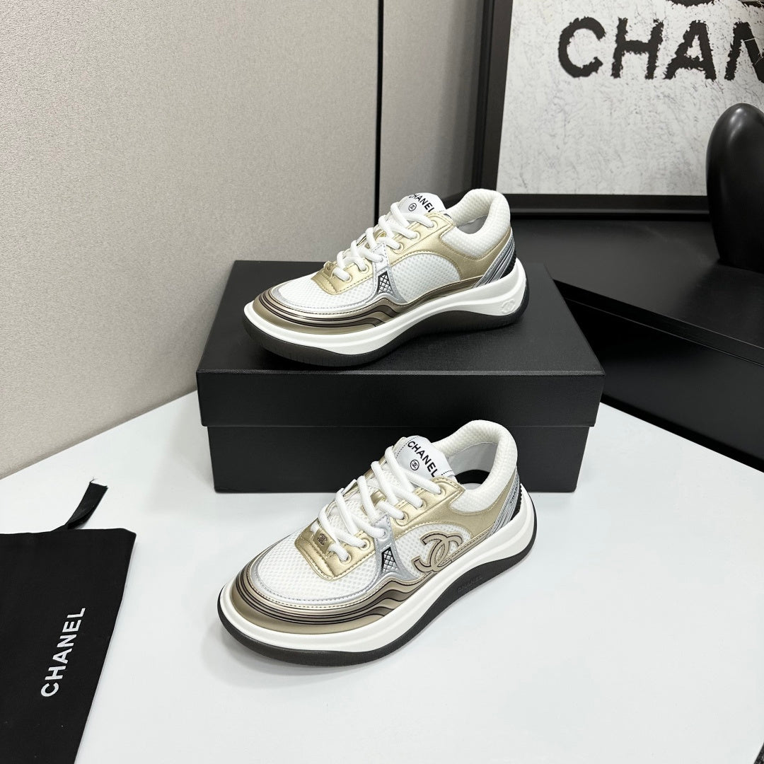 CC 26s Casual Sneakers White Gold Fabric Cowhide 626386