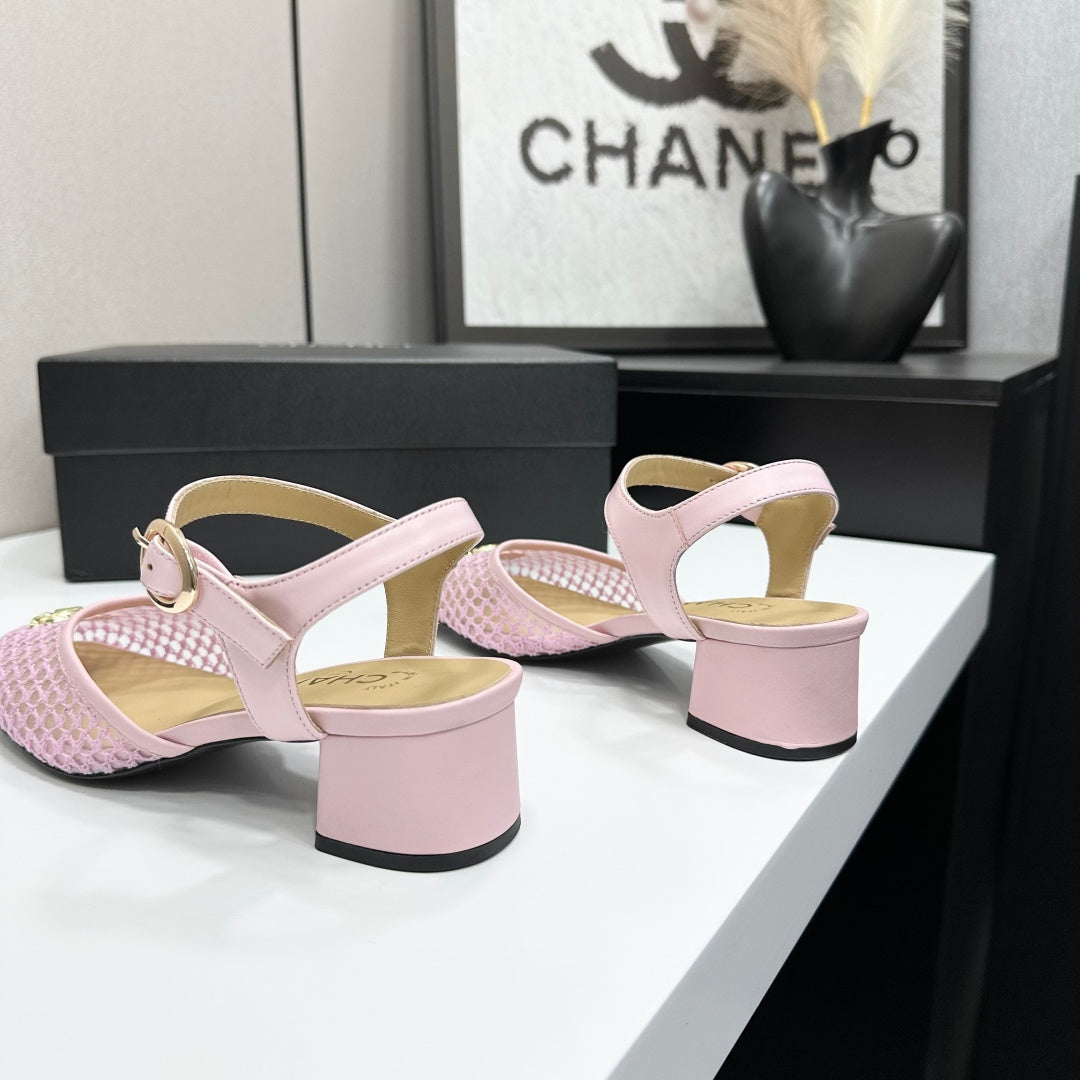 CC 2026 Mary Jane Sandals 45 Light Pink Satin Cowhide 668116