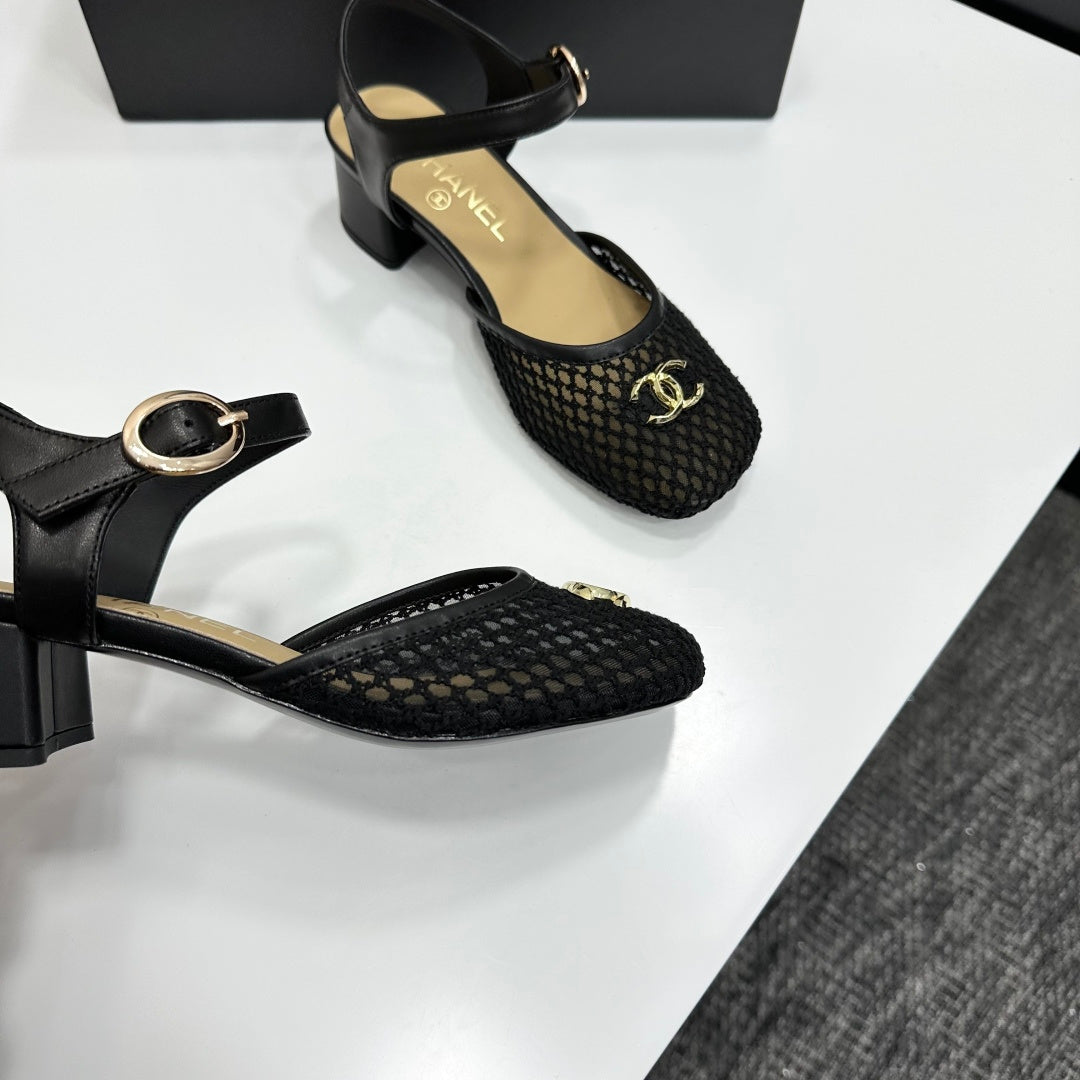 CC 2026 Mary Jane Sandals 45 Black Satin Cowhide 668118