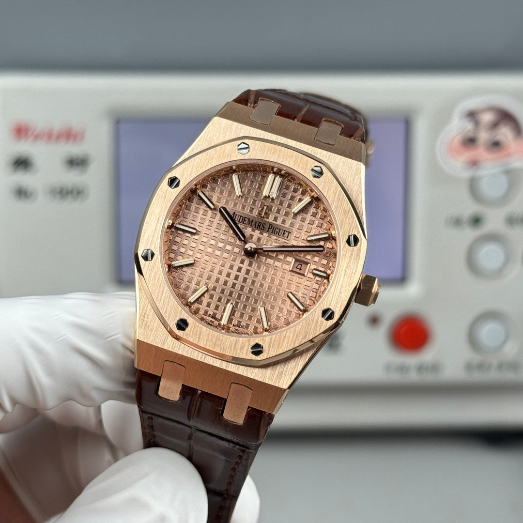Audemars Piguet Royal Oak Lady 33mm Rose Gold Brown Leather Strap