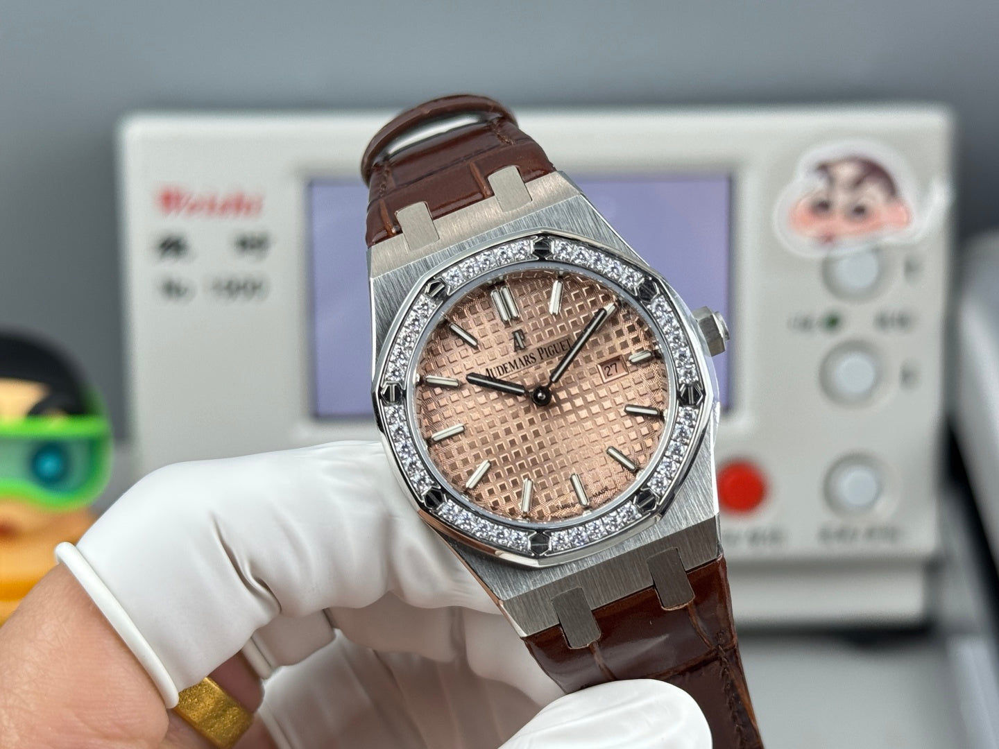 Audemars Piguet Royal 33mm Pink Gold Dial Diamond Bezel Crocodile Leather