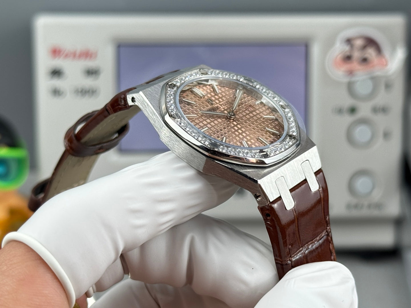 Audemars Piguet Royal 33mm Pink Gold Dial Diamond Bezel Crocodile Leather