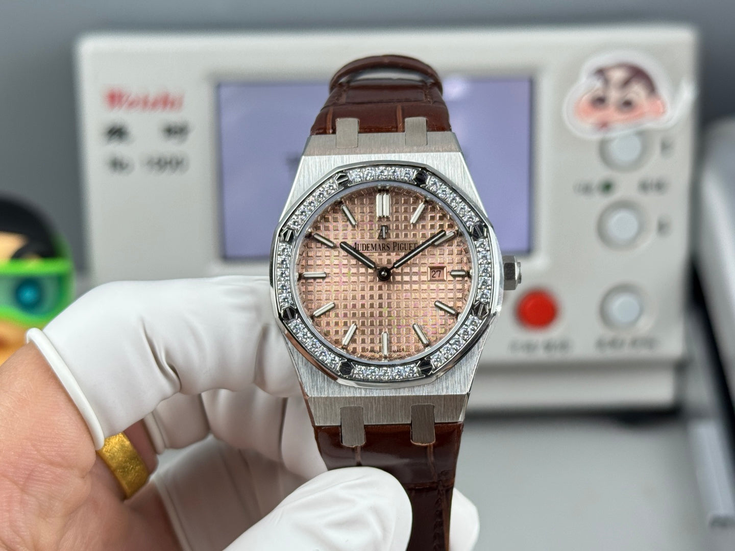 Audemars Piguet Royal 33mm Pink Gold Dial Diamond Bezel Crocodile Leather