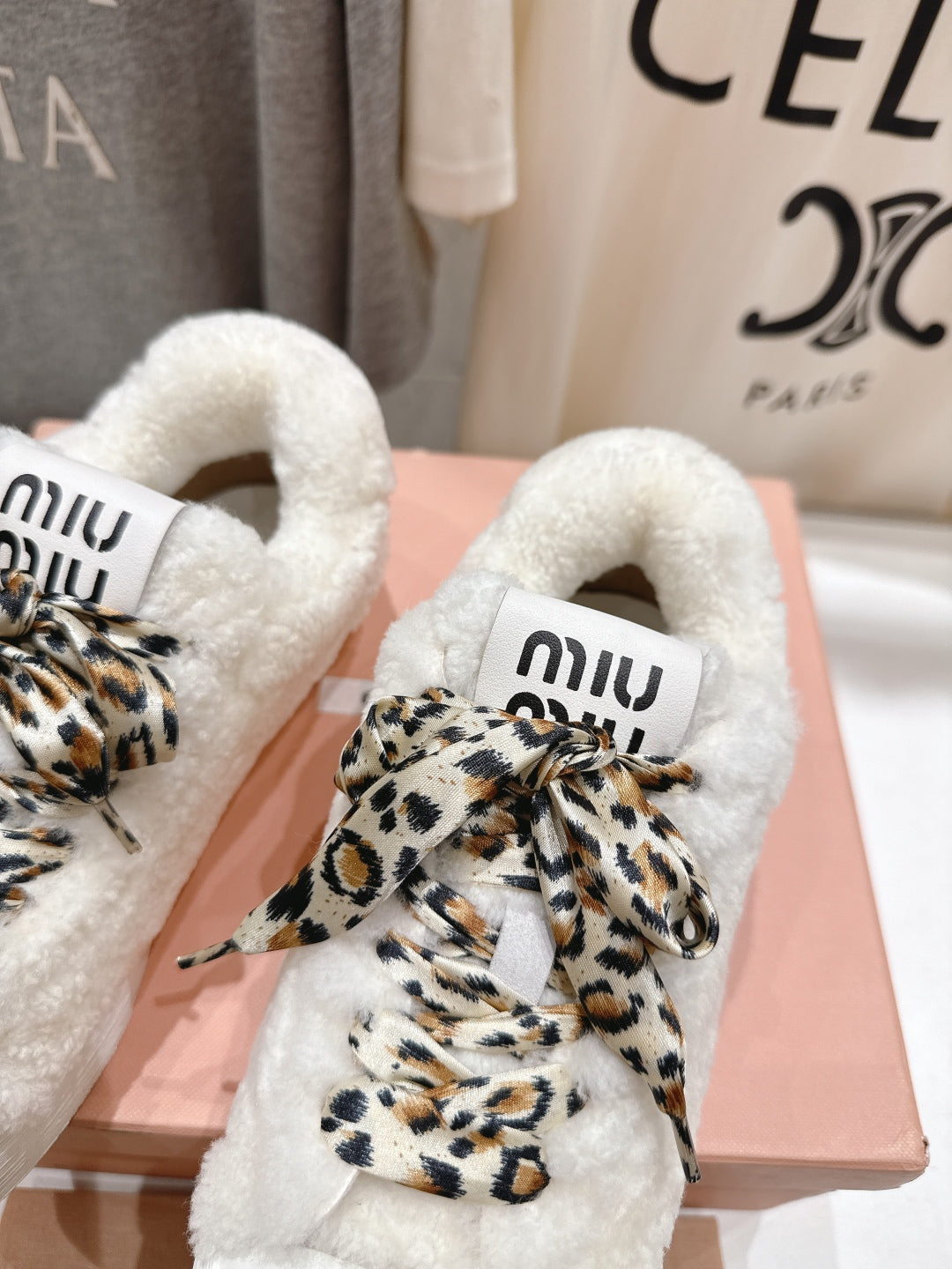 MiuMiu 25 Sneaker White Leopard Cowhide Wool 535583