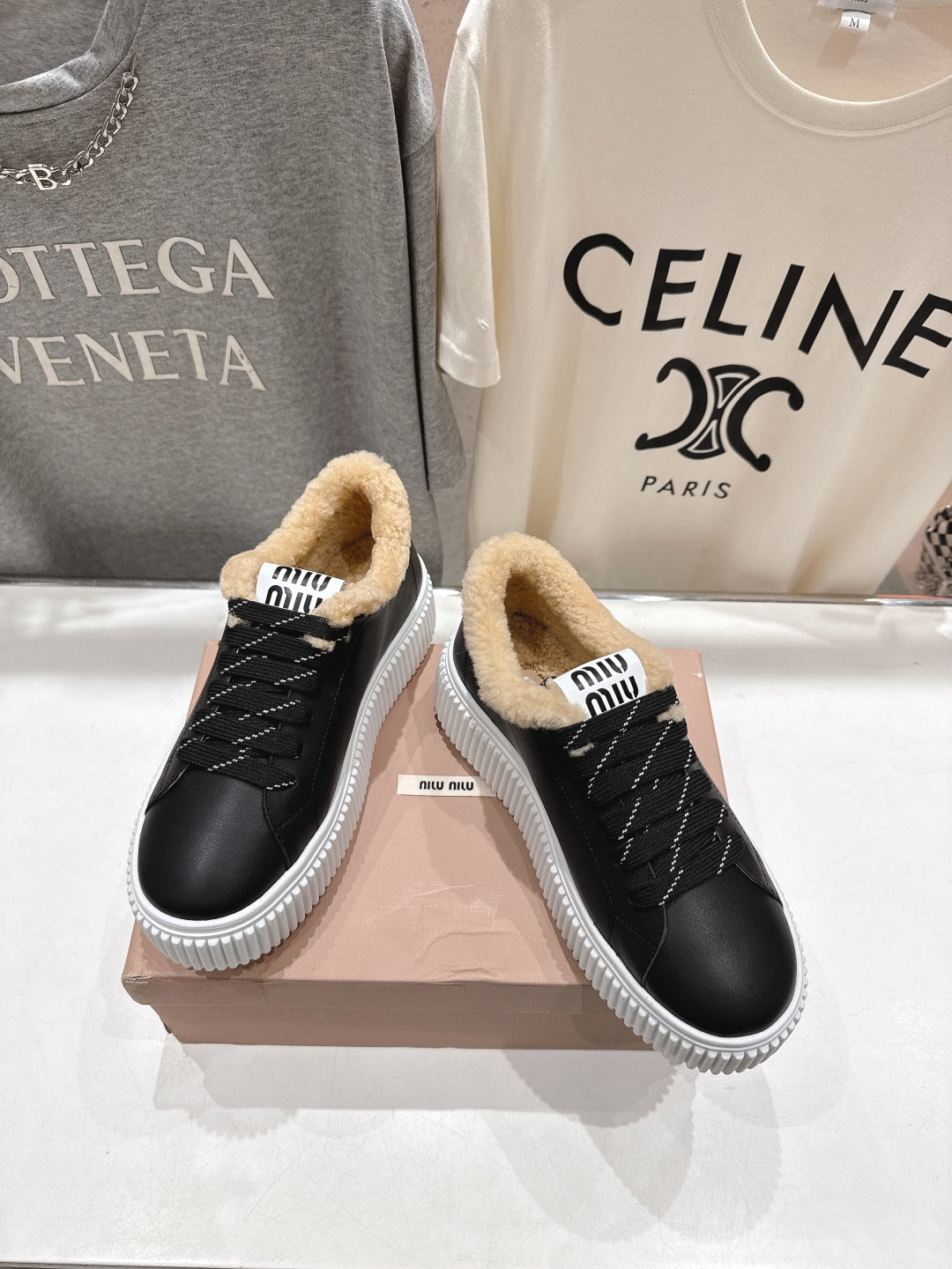 MiuMiu 25 Sneaker Black Beige Cowhide Fur 535590