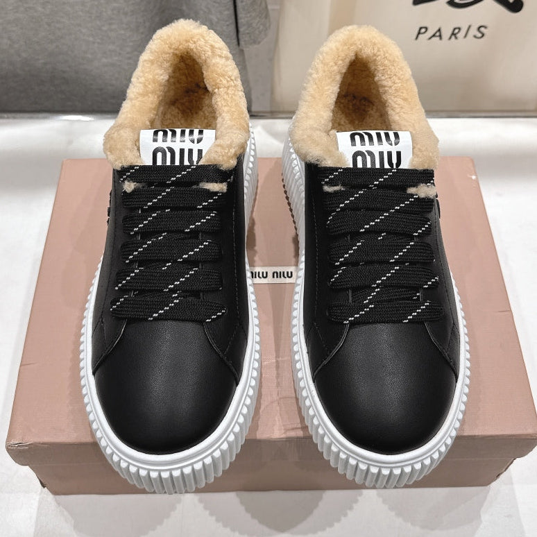 MiuMiu 25 Sneaker Black Beige Cowhide Fur 535590