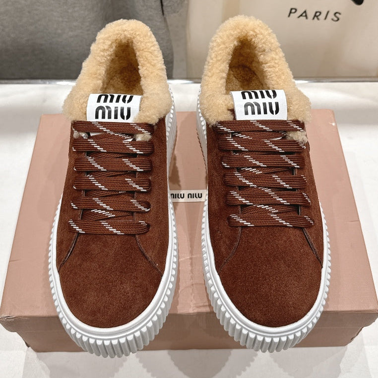 MiuMiu 25 Sneaker Brown  Beige Suede Fur 535589