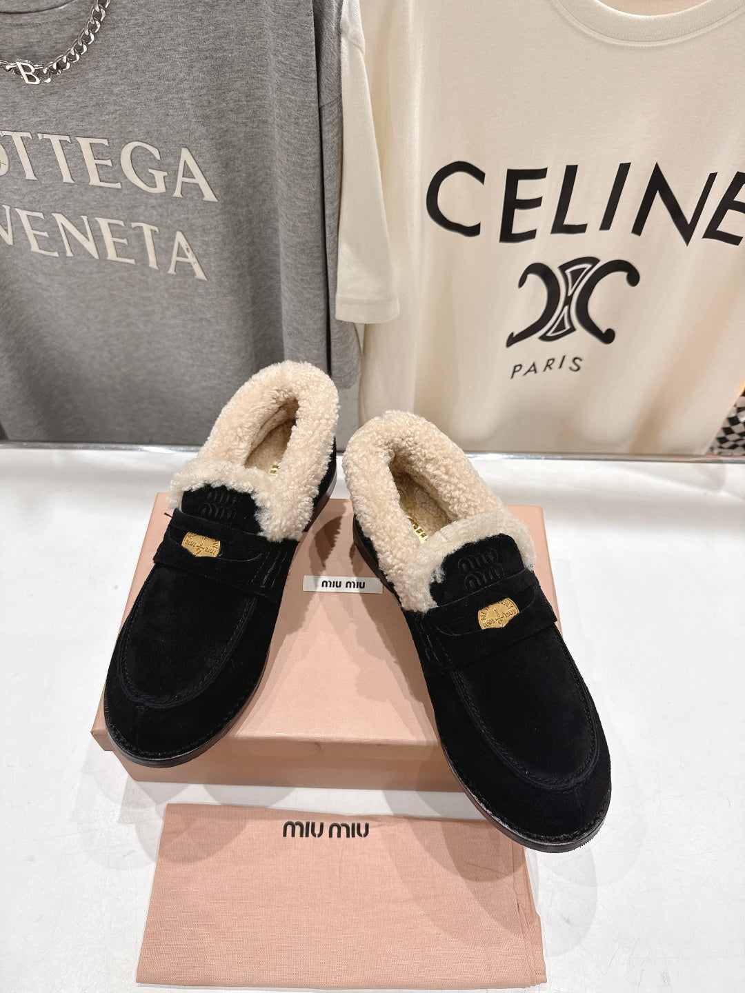 MiuMiu 25 Fur Loafer Black mix Beige Suede 535598