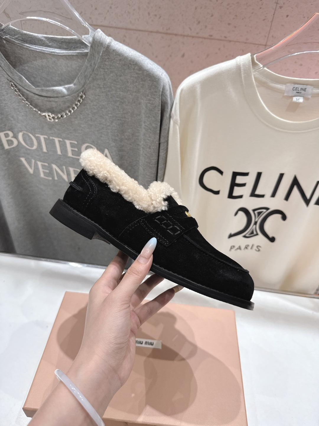 MiuMiu 25 Fur Loafer Black mix Beige Suede 535598