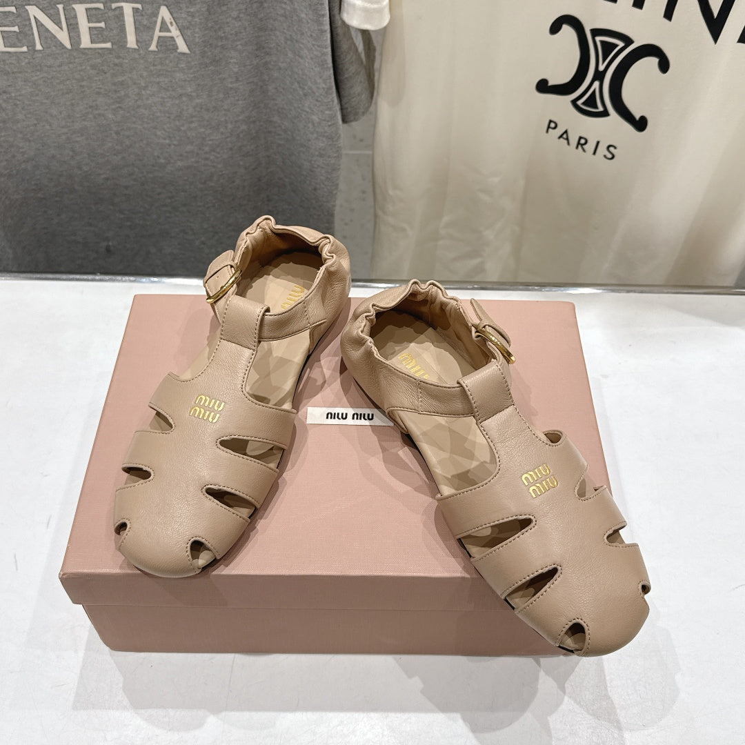 Miumiu 26ss Flat Sandals Nude Lambskin  713064