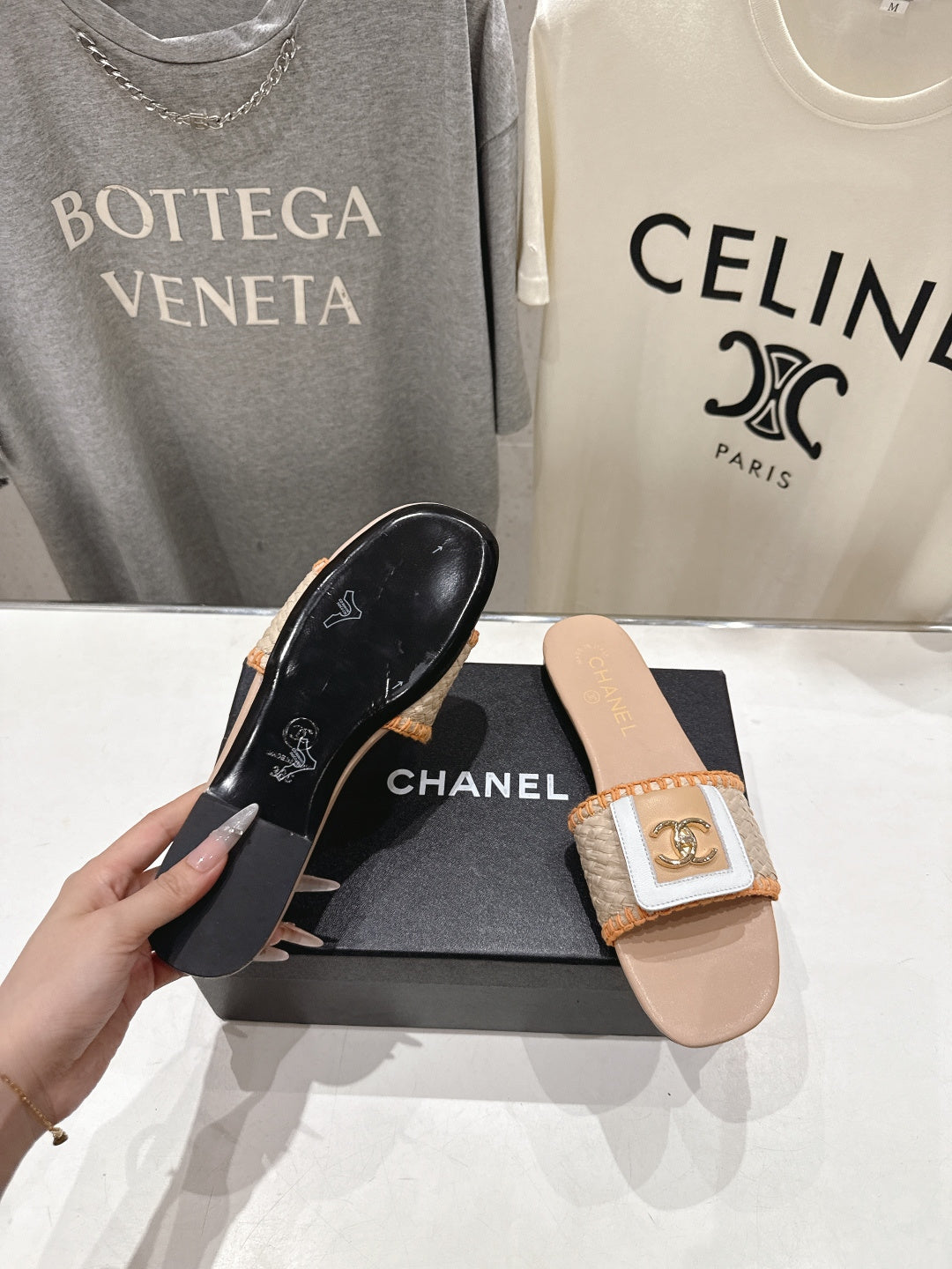 Chanel 2026 Slippers Woven Fabric Cowhide 794184