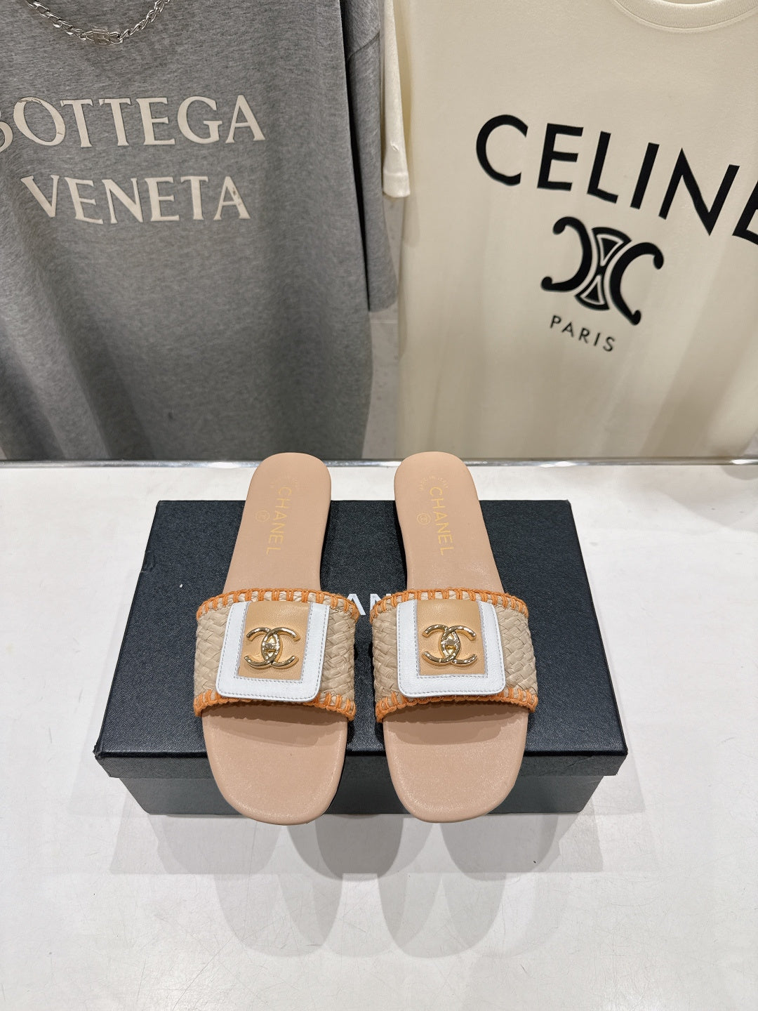 Chanel 2026 Slippers Woven Fabric Cowhide 794184