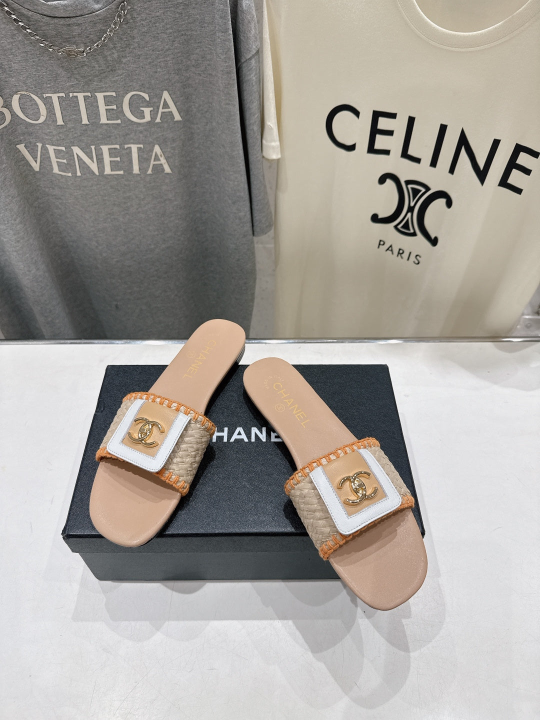 Chanel 2026 Slippers Woven Fabric Cowhide 794184