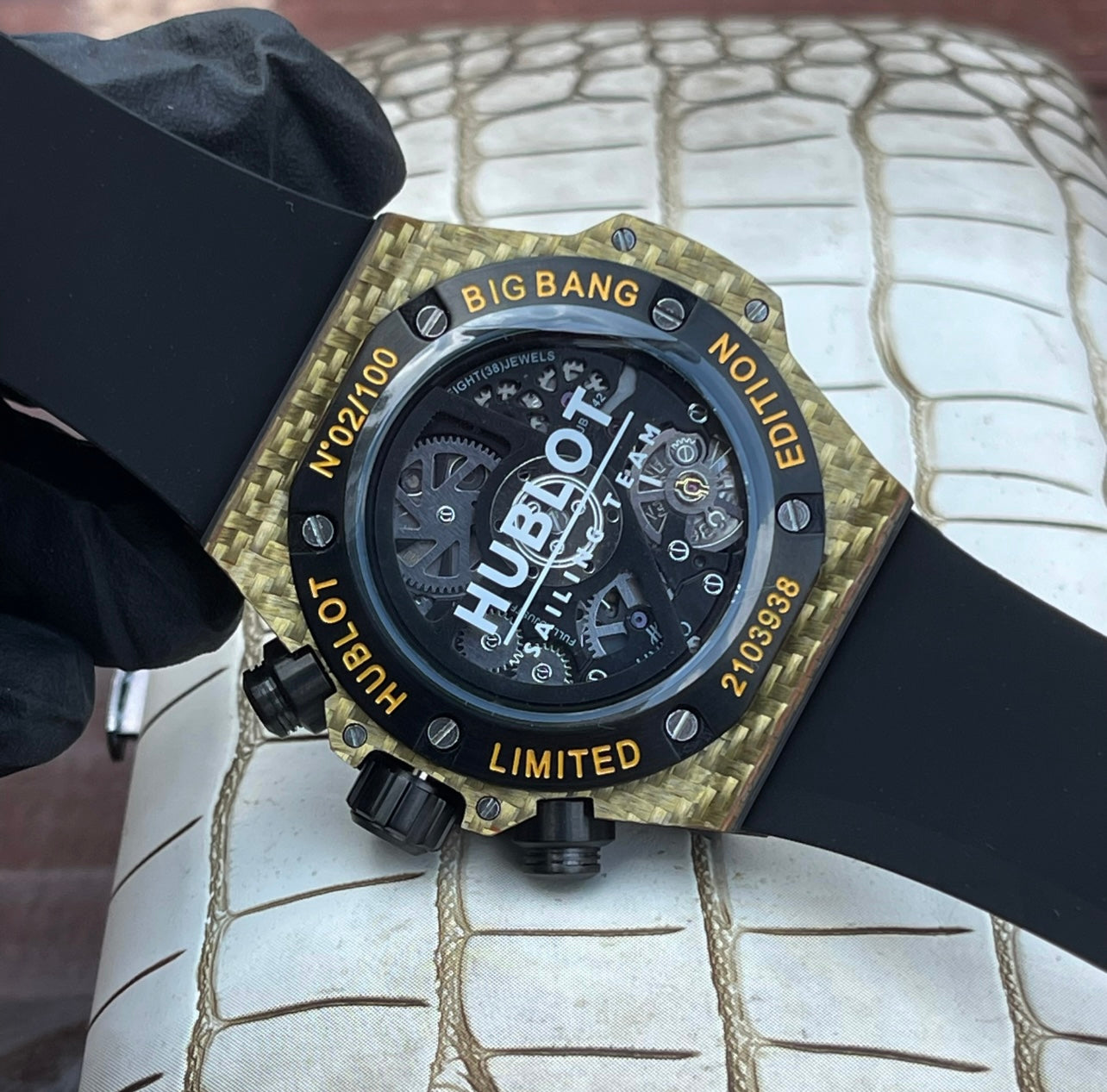 Hublot Big Bang Unico 45mm Carbon Case Watch Black Rubber Strap