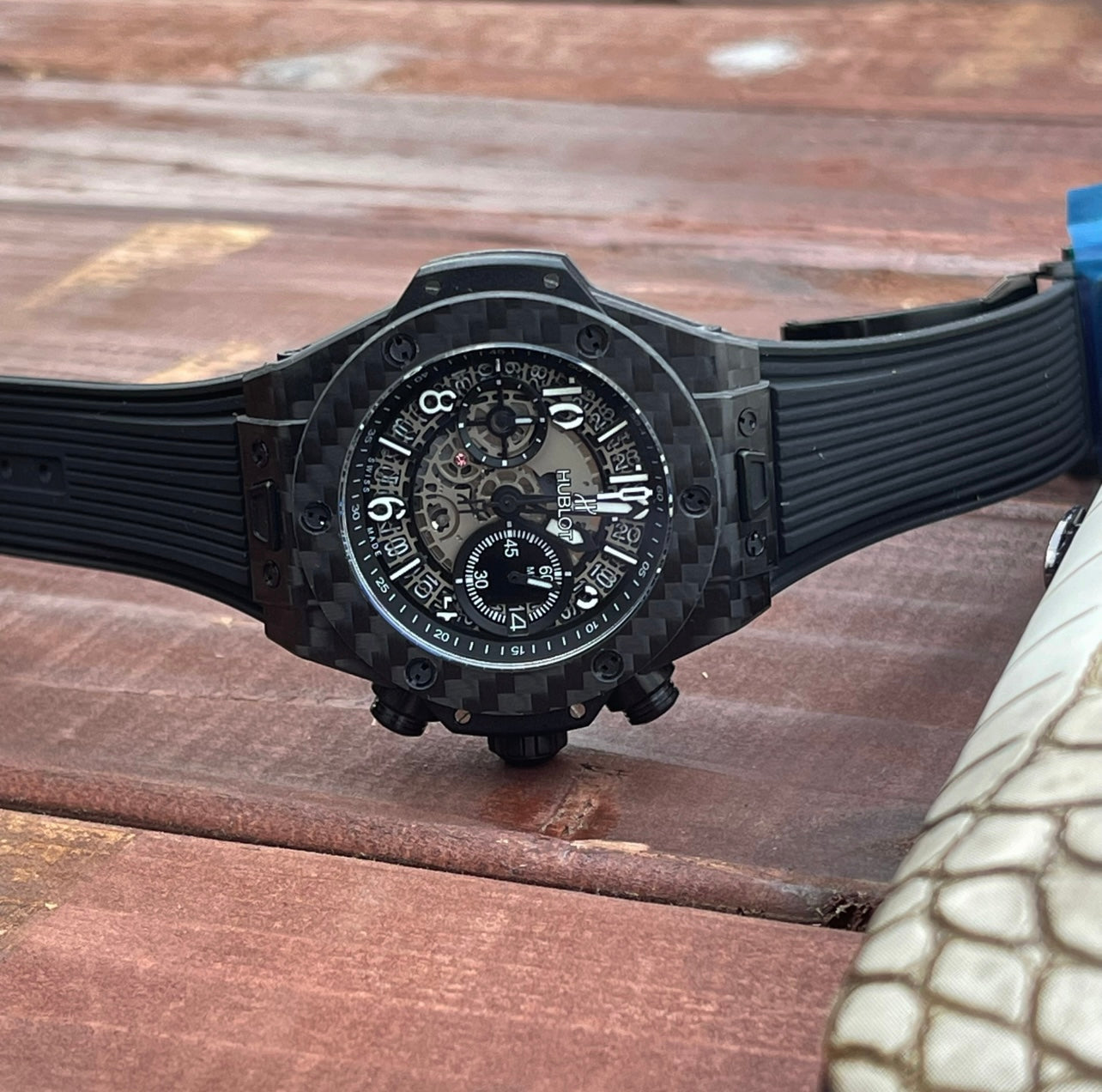 Hublot Big Bang Unico 45mm Carbon Case Watch Black Rubber Strap