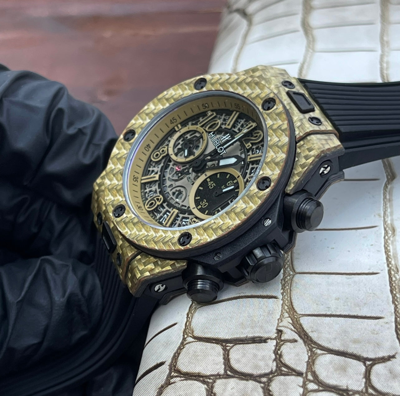 Hublot Big Bang Unico 45mm Carbon Case Watch Black Rubber Strap