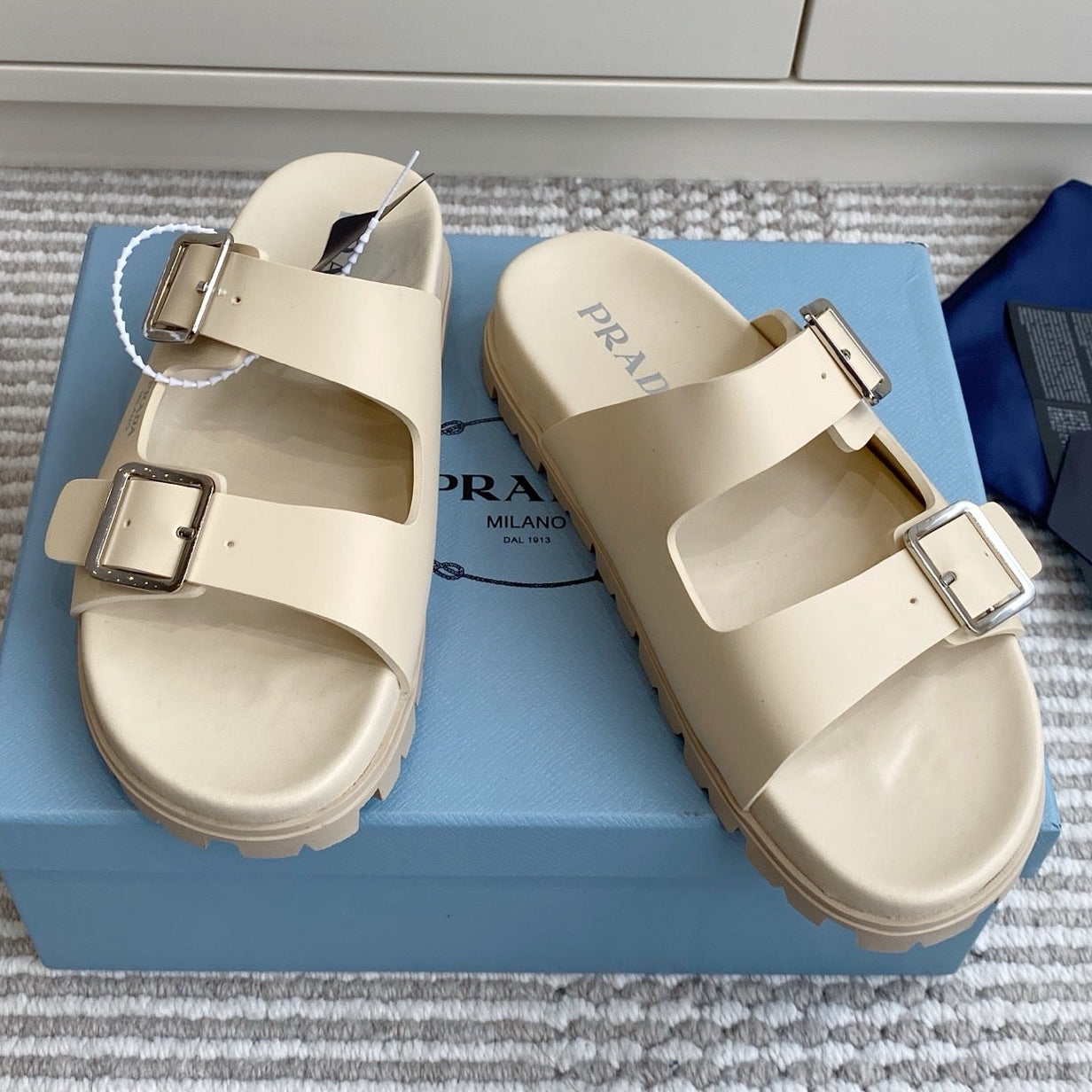 Prada 2026 Double-Strap Buckle Platform Sandals Leather 778938