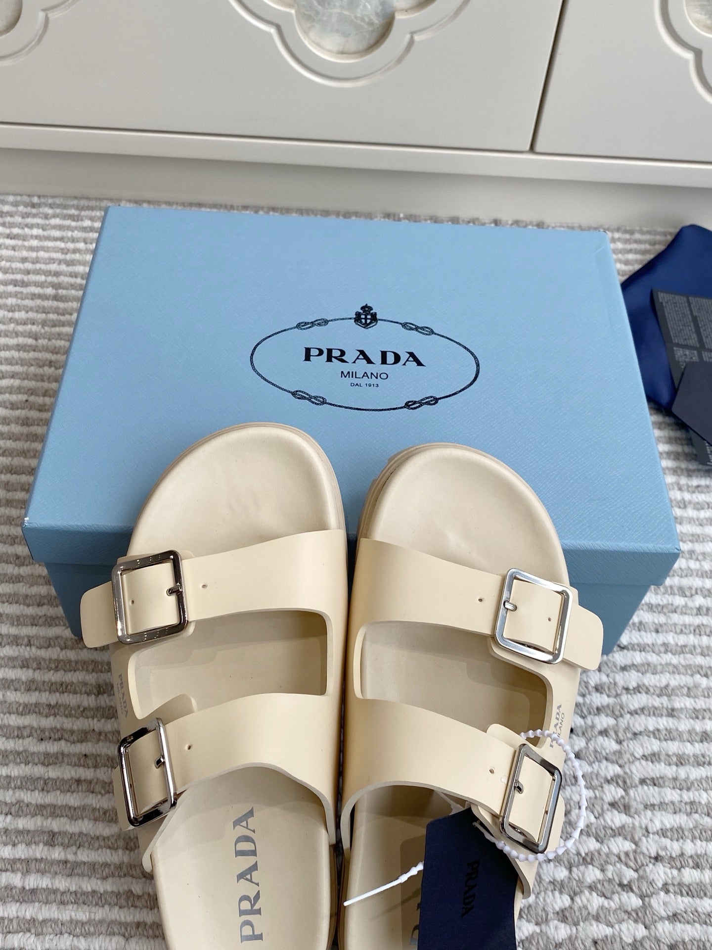 Prada 2026 Double-Strap Buckle Platform Sandals Leather 778938