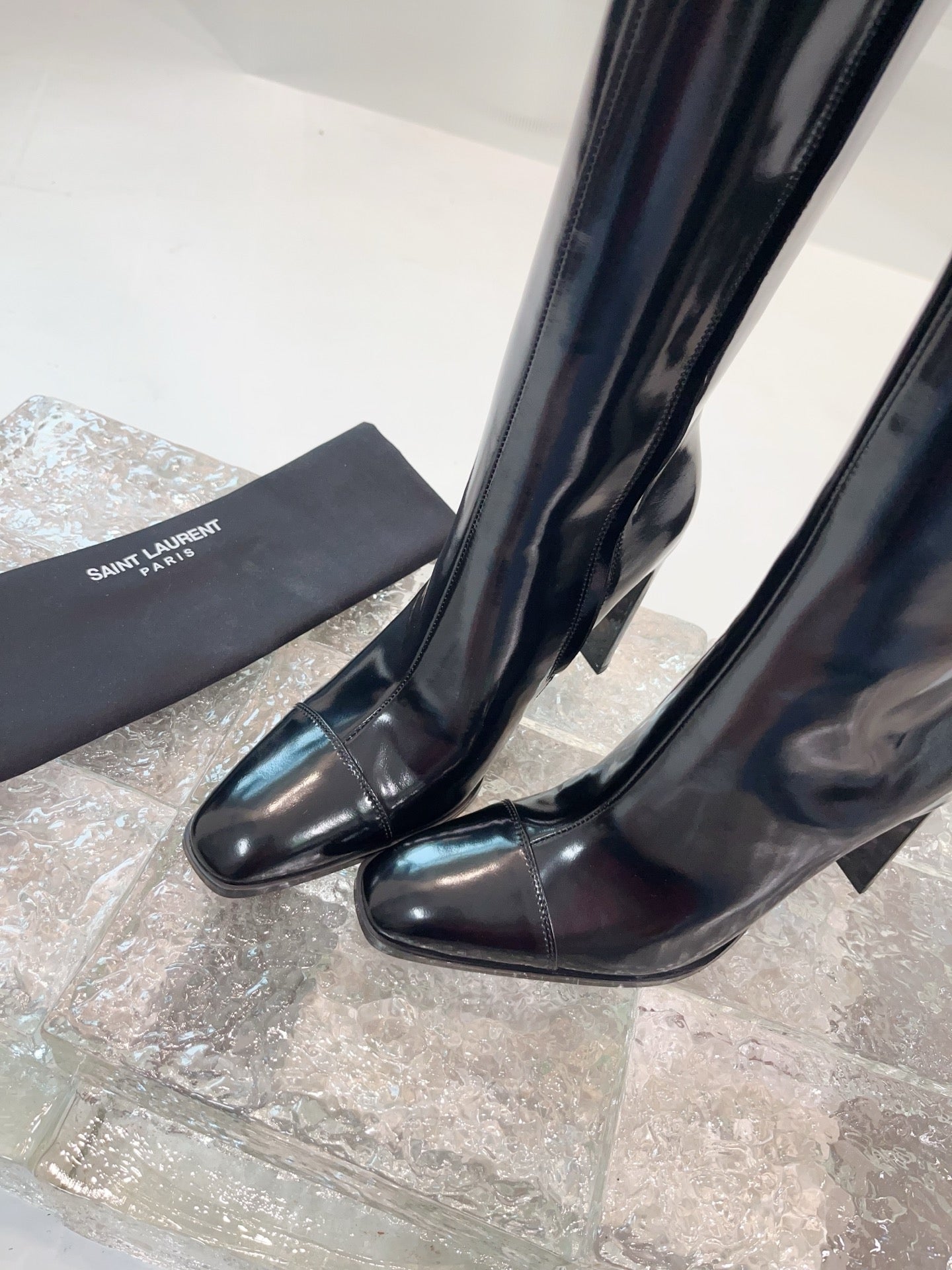 YSL 25 Long Boot Black Cowhide 522268