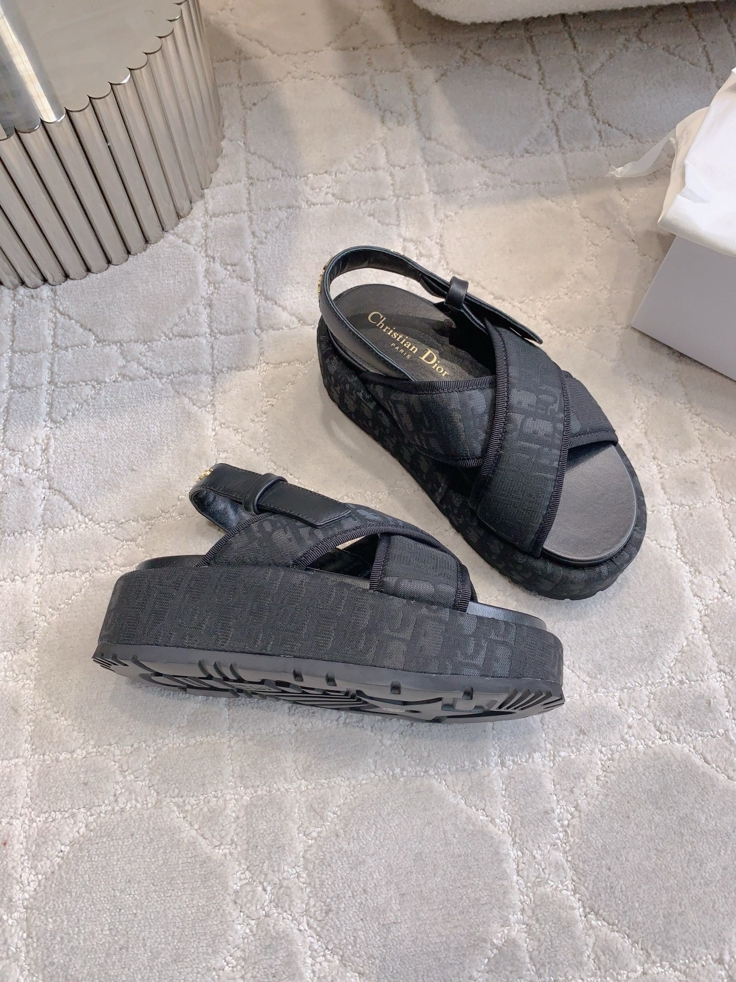 CD 26s  Platform Sandals 65 Black Canvas Lambskin 644286