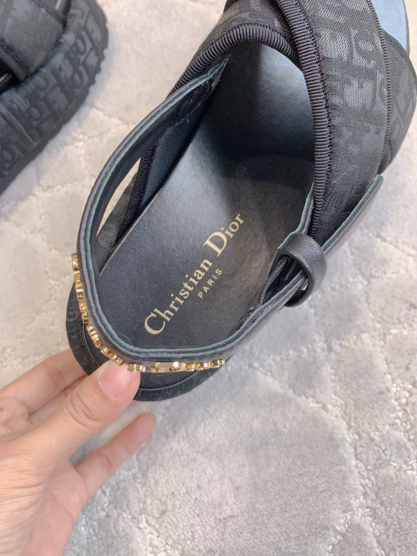 CD 26s  Platform Sandals 65 Black Canvas Lambskin 644286