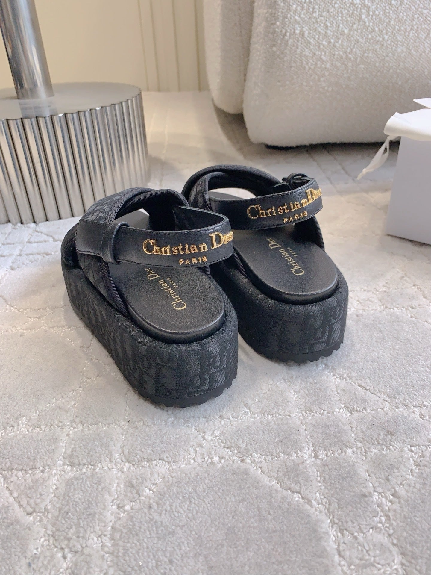 CD 26s  Platform Sandals 65 Black Canvas Lambskin 644286