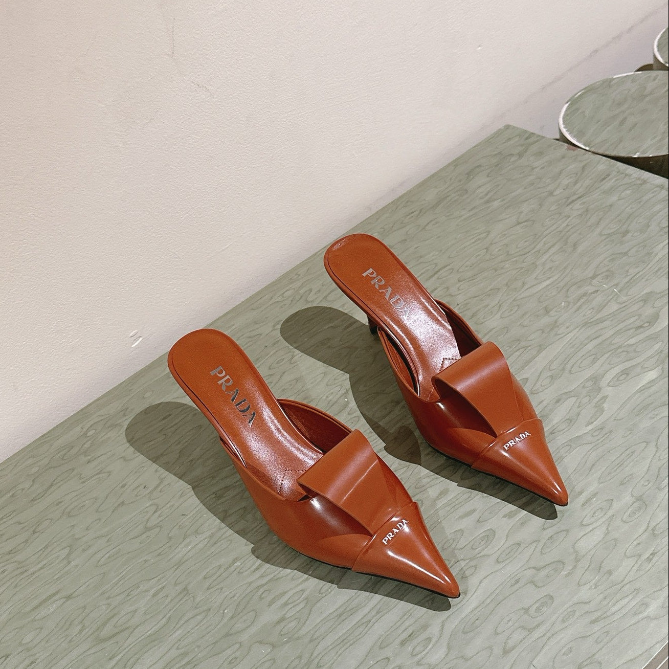 PRA 2026S High Heel Mule 80 Tan Brown Sheepskin 657667