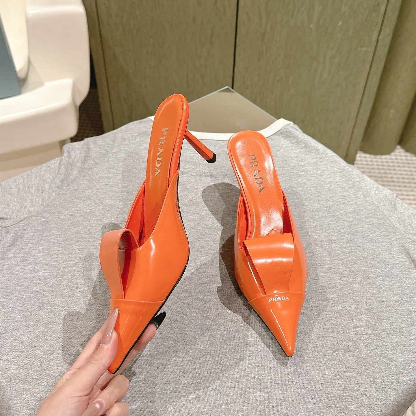PRA 2026S High Heel Mule 80 Orange Sheepskin 657669