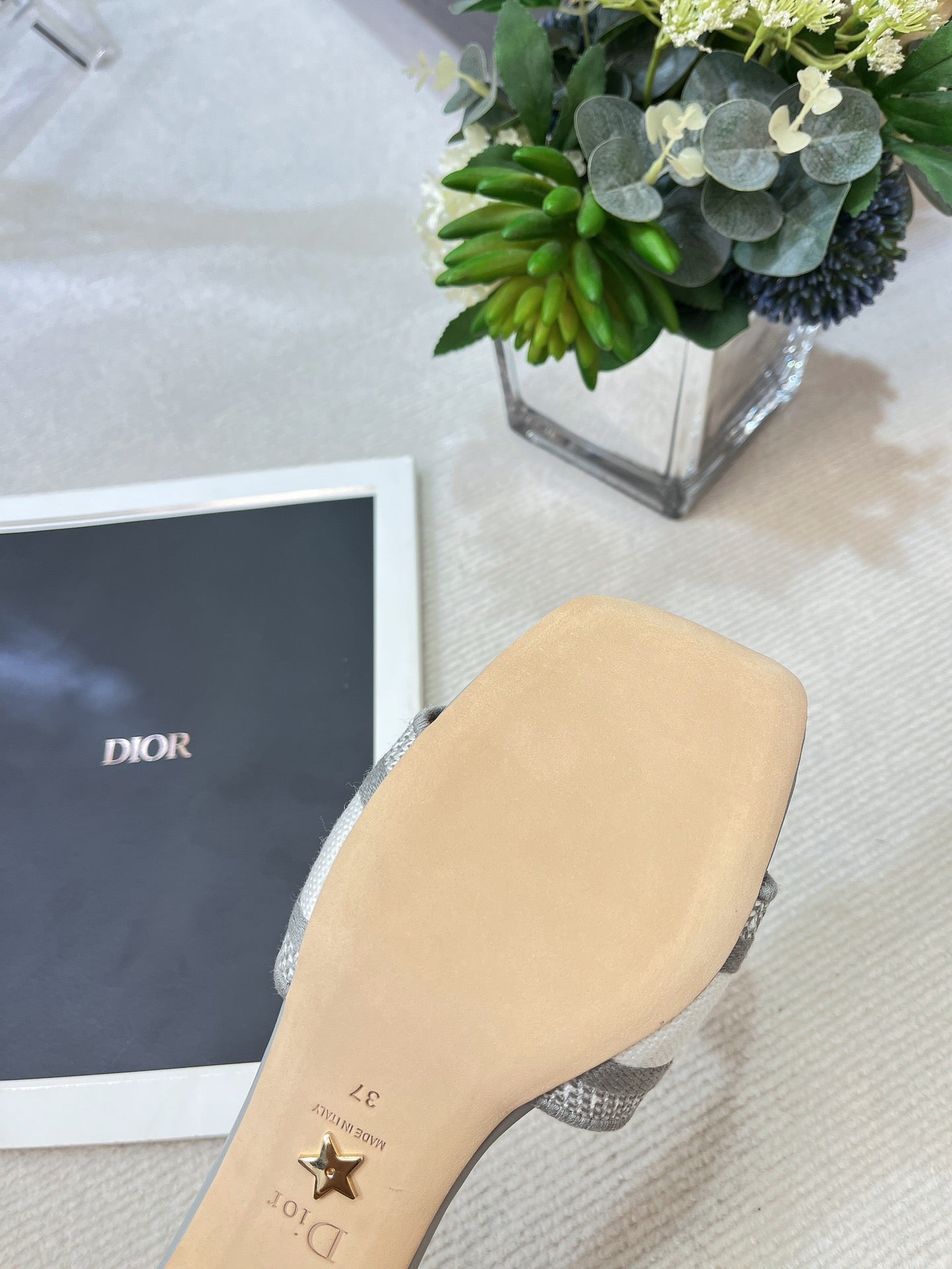 dway heeled slide 35 grey embroidered cotton