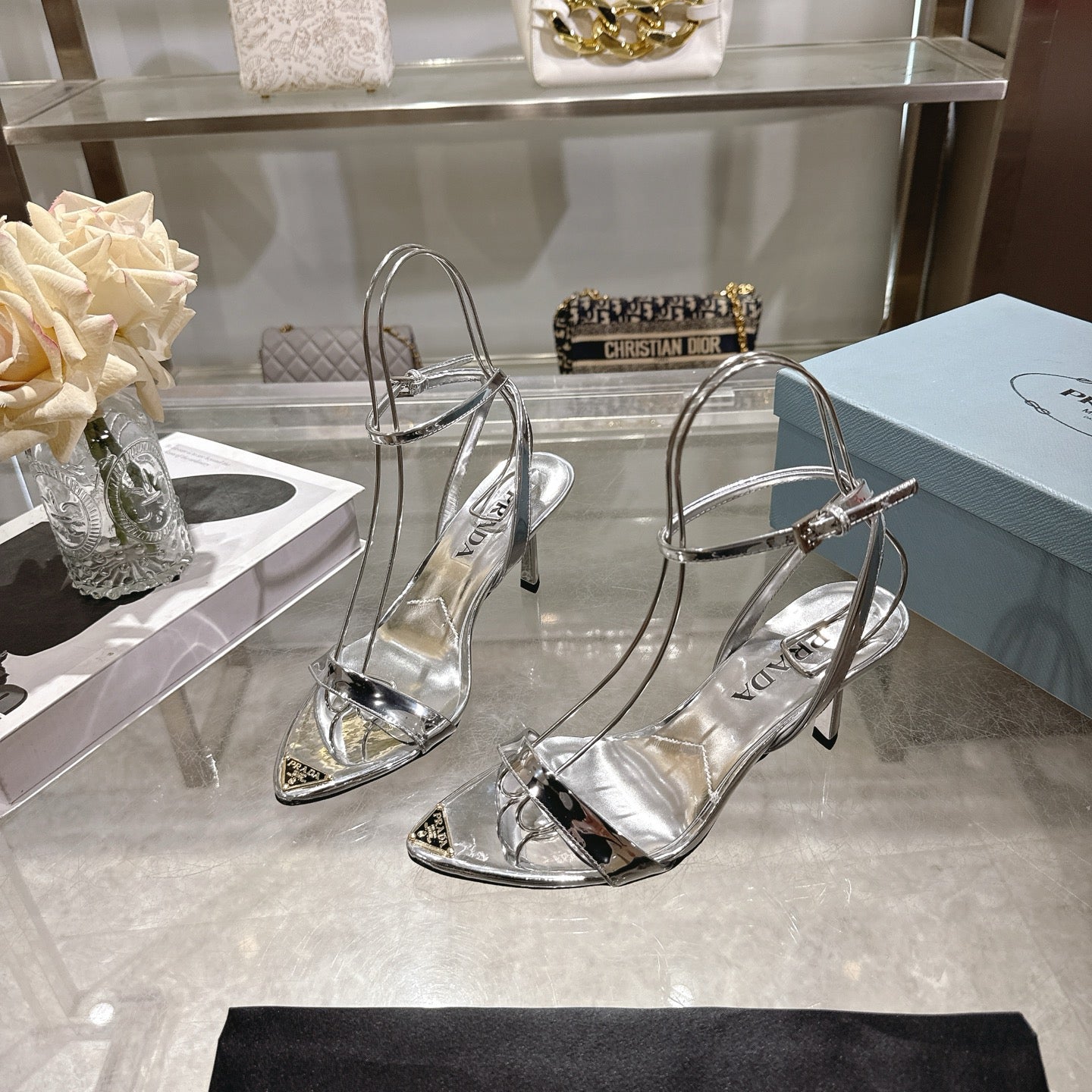 Prada 2026 High-Heeled Pointed-Toe Sandals 75mm Sheepskin Leather 770603