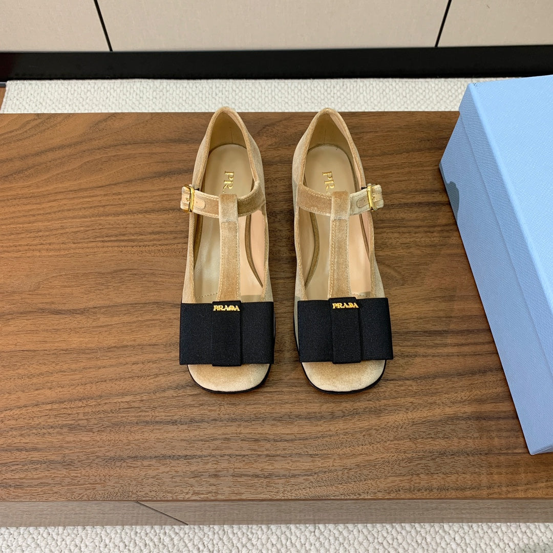 Prada 2026 T-strap Mary Janes 25mm Bow Calfskin Leather 792681