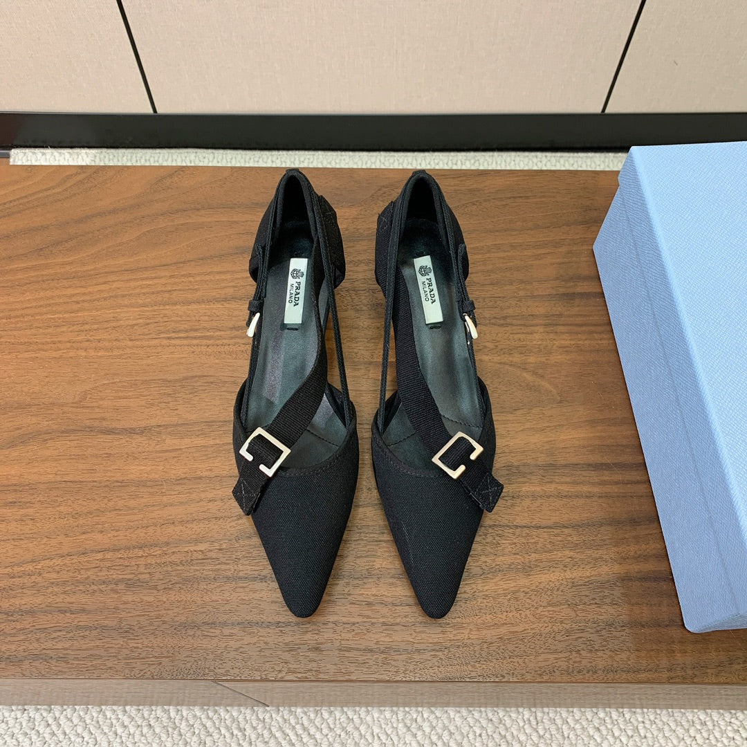 Prada 2026 Pumps 25mm Canvas Metal Buckles Logo 793081
