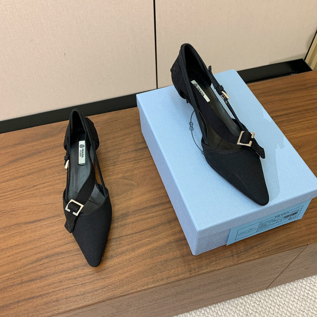 Prada 2026 Pumps 25mm Canvas Metal Buckles Logo 793081