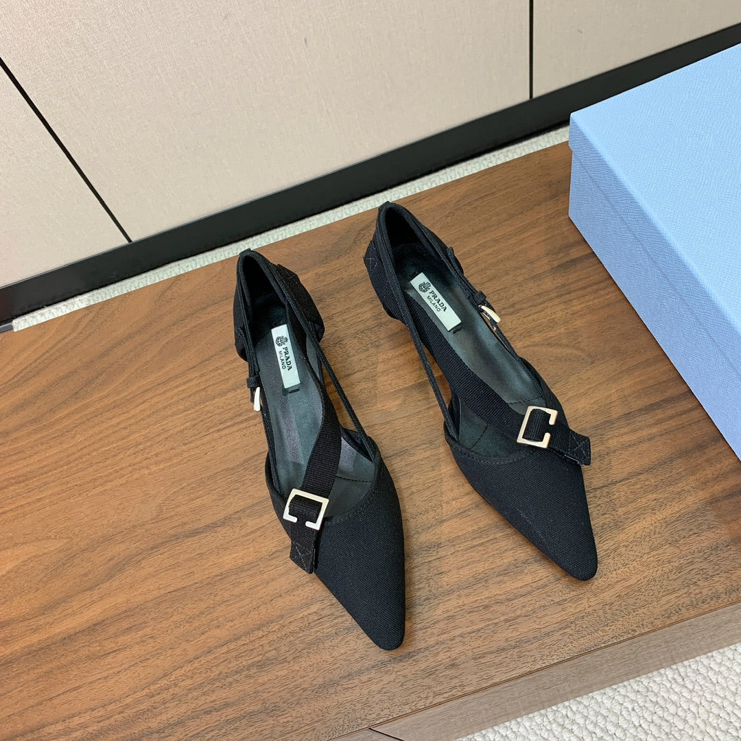 Prada 2026 Pumps 25mm Canvas Metal Buckles Logo 793081