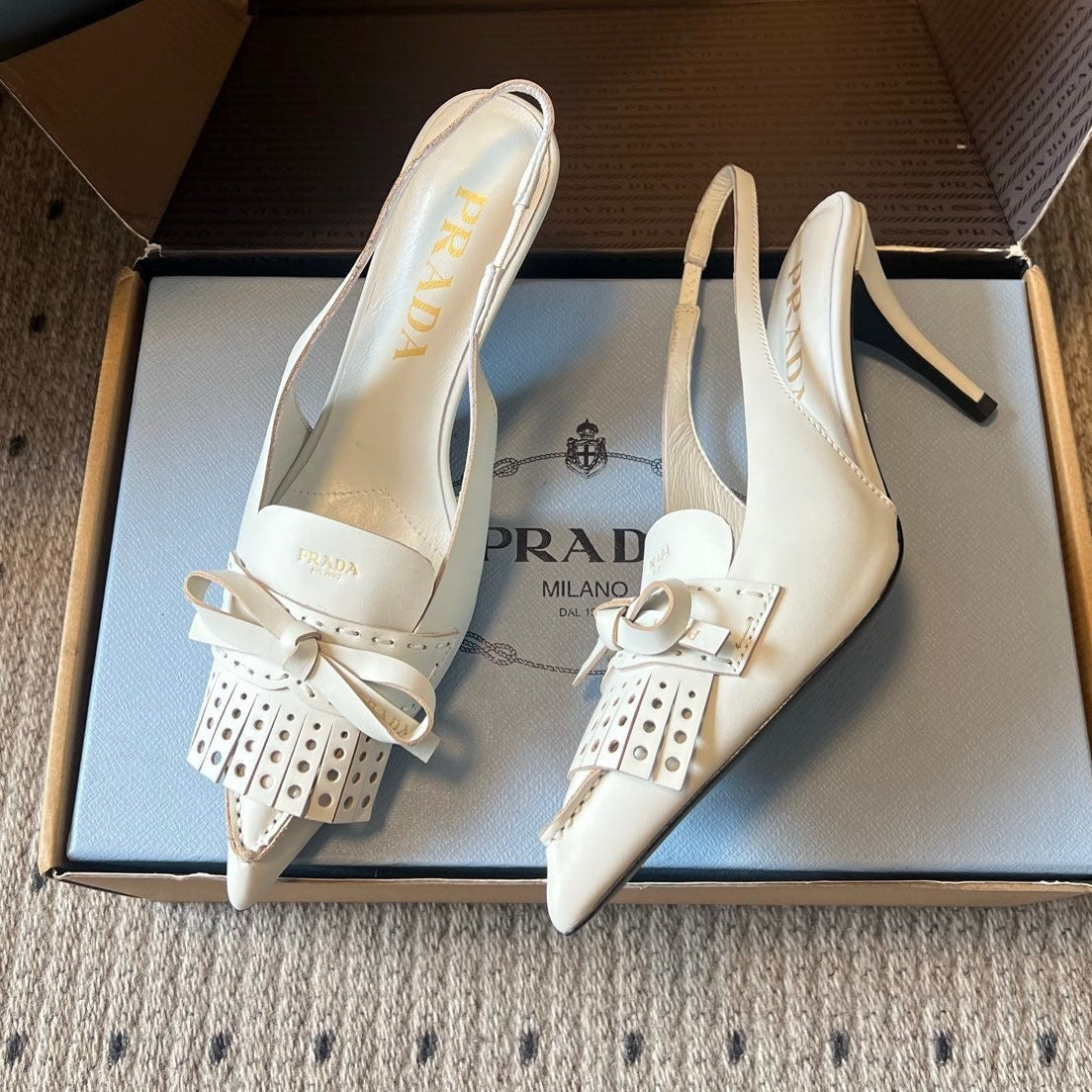 Prada 2026 Slingback Pumps 85mm Bow Cowhide 787482