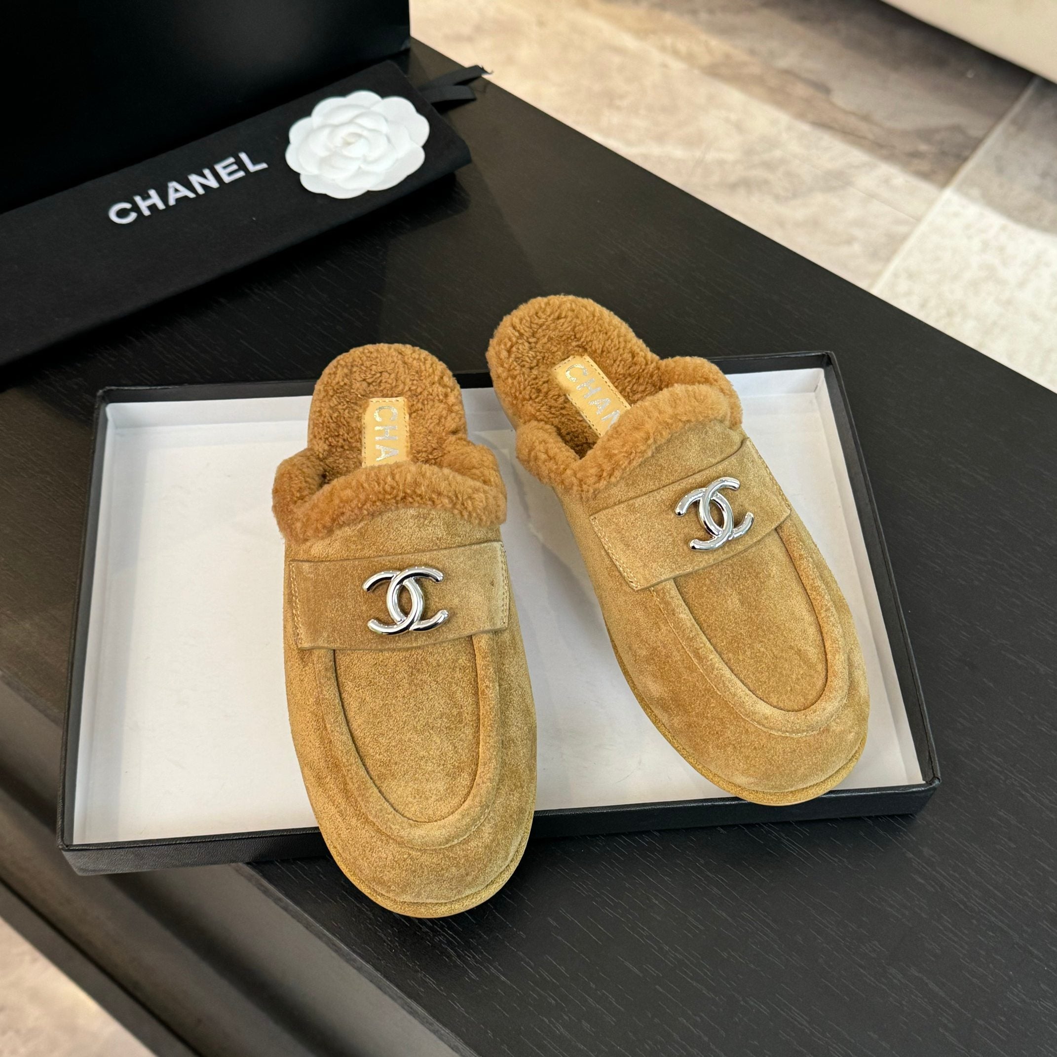CC Mule Beige Suede Lamb Wool