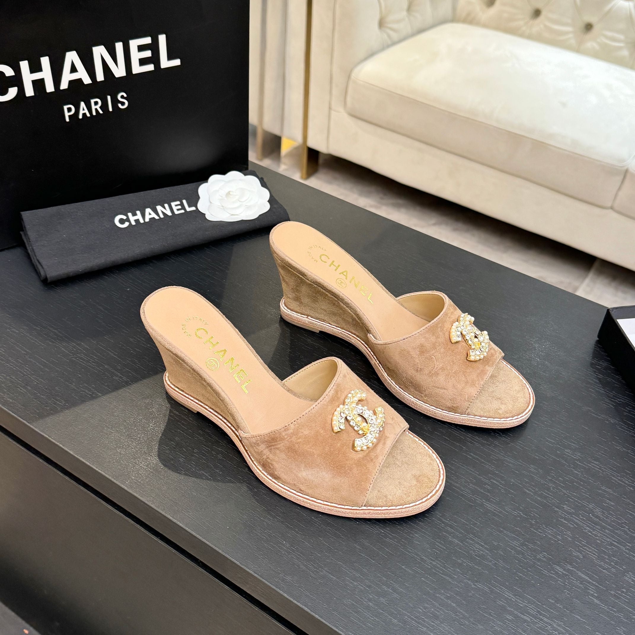 CC 2026 Wedge Sandals 65 Light Brown Suede 667772