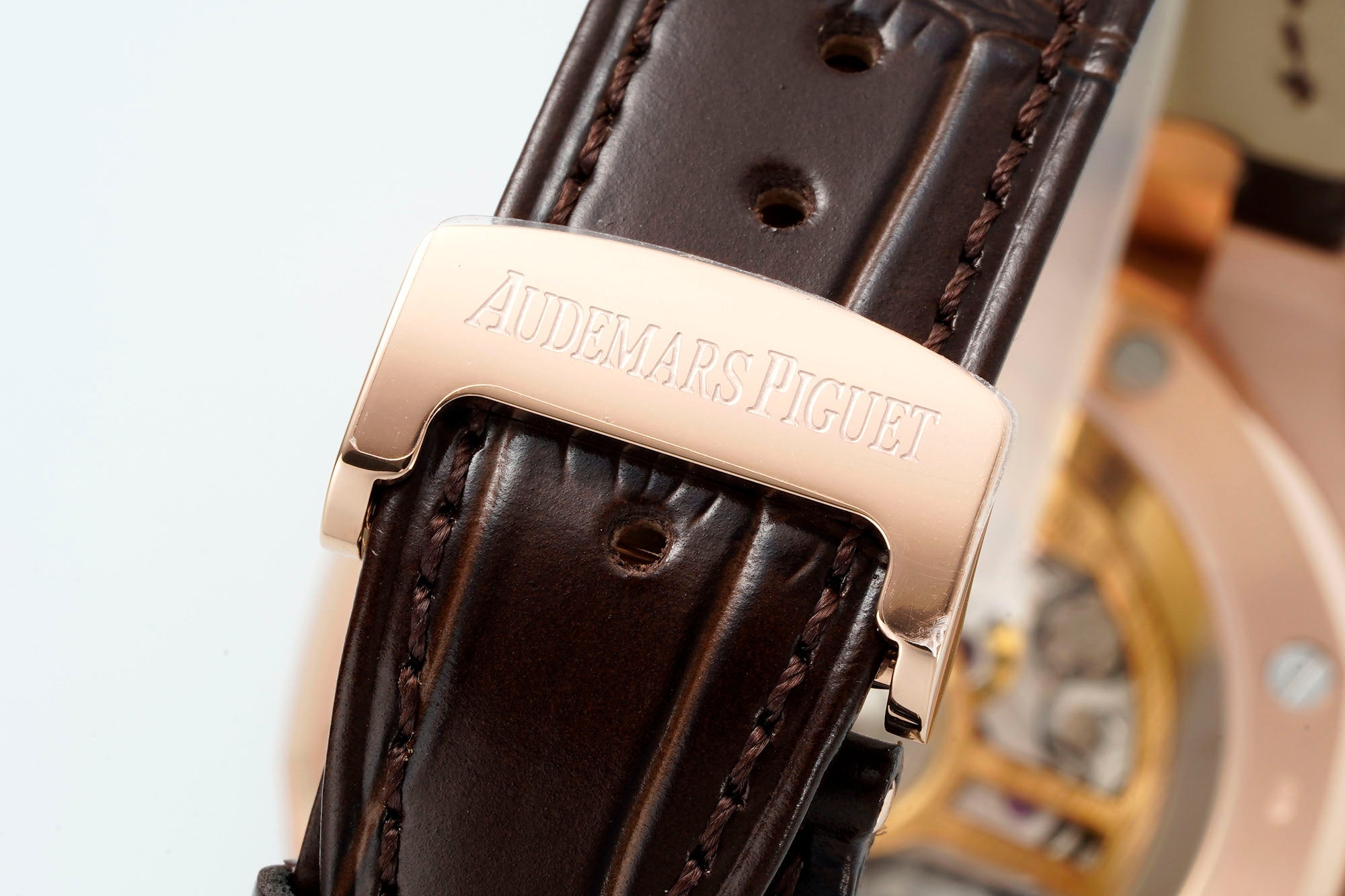 Audemars Piguet Royal Oak Chronograph 41mm Rose Gold White Dial Brown Leather