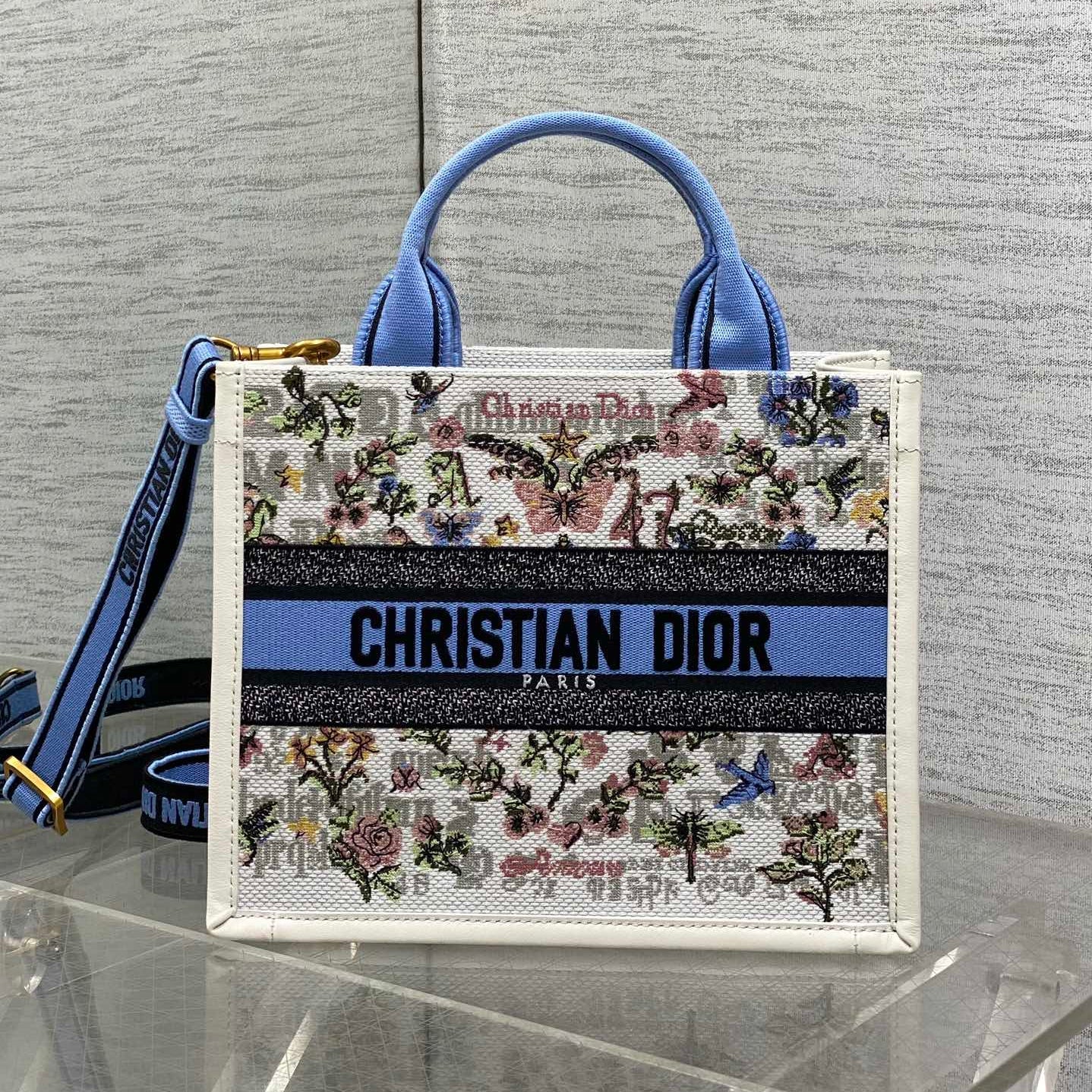 Dior 2026 Book Tote 26cm White Blue mix Colors Canvas