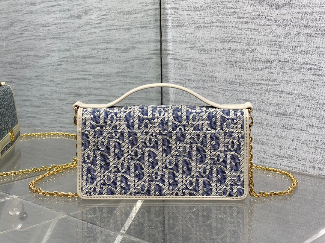 Dior 2026 Montaigne Cigale Bag 20.5cm Blue White Canvas Leather 272677
